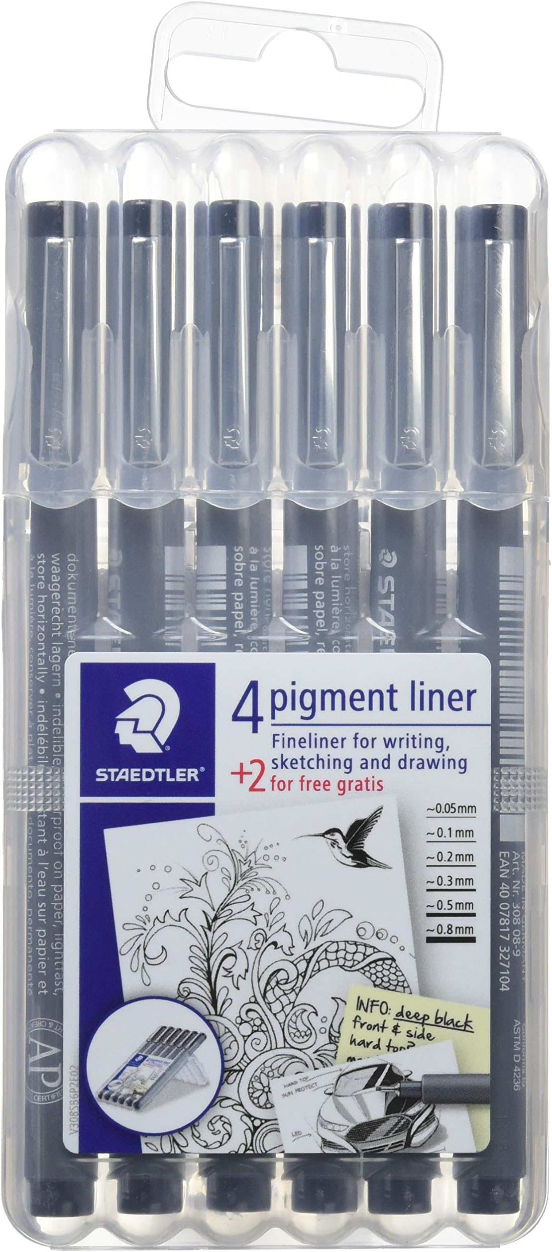 STAEDTLER 308 SB6P Pigment Liner Fineliner Technical