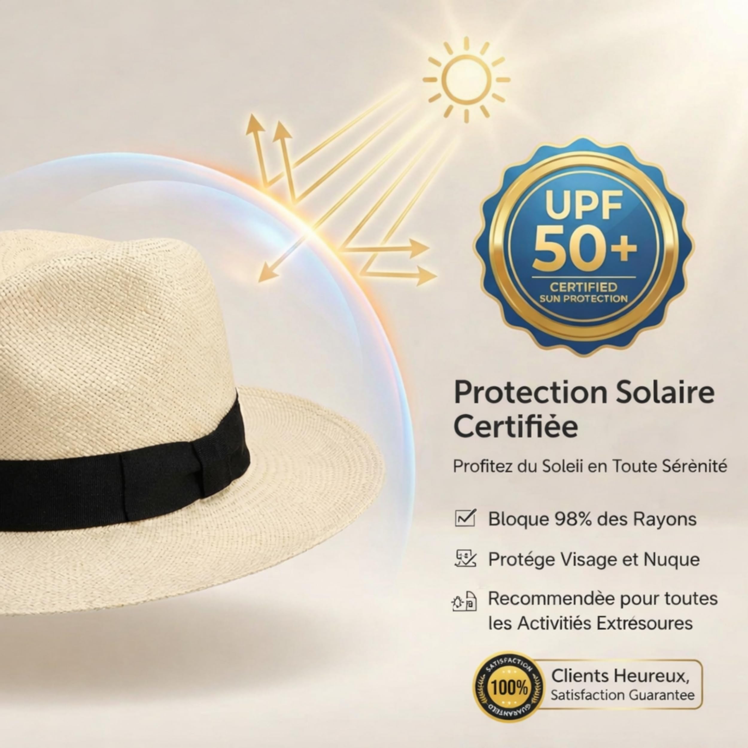 Gamboa Original Chapeau Panama Homme Femme Protection Solaire UPF+50 e Paille Solei