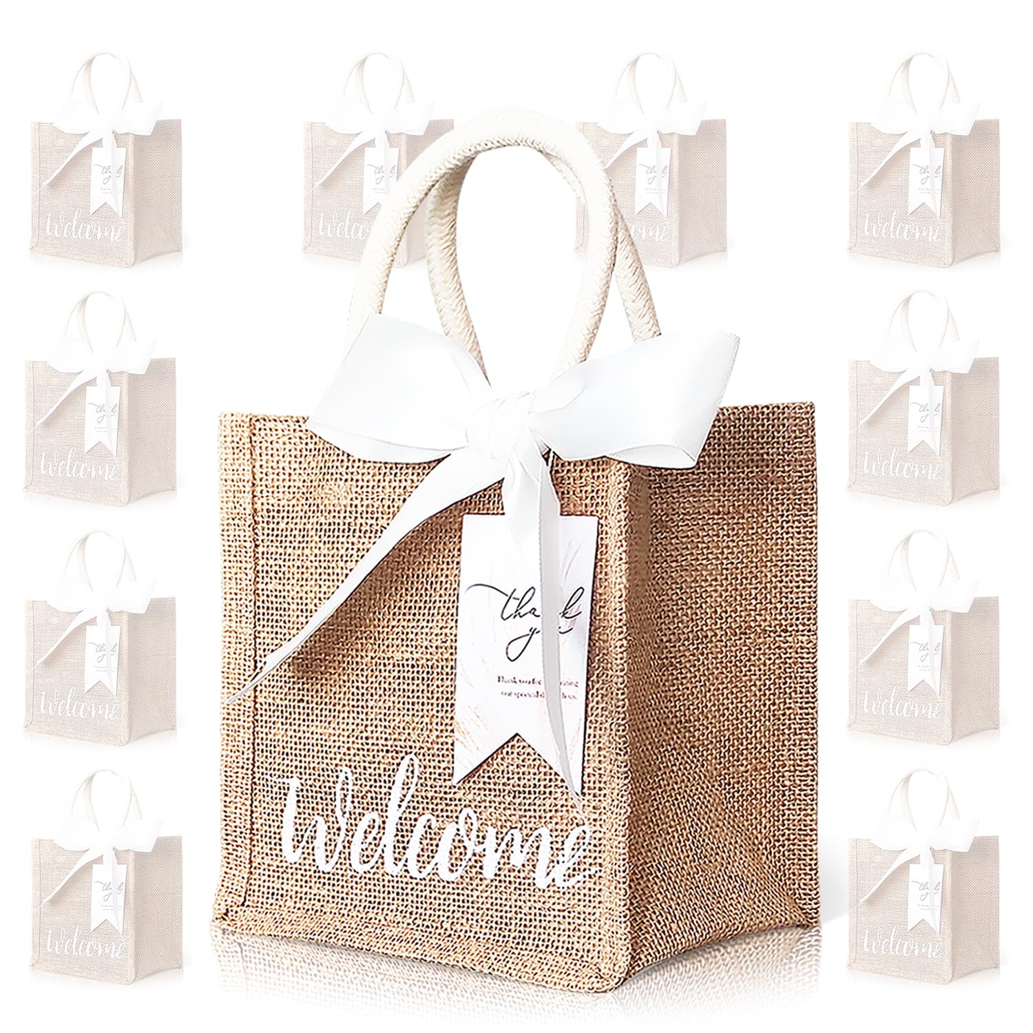 Wedding Gift Bag Wedding Burlap Bags Jute Bags for Wedding Gifts Burlap Wedding Decorations Burlap Wedding Favor Bags 10 Pcs 7 ""x 7 ""x 5"" Reusable