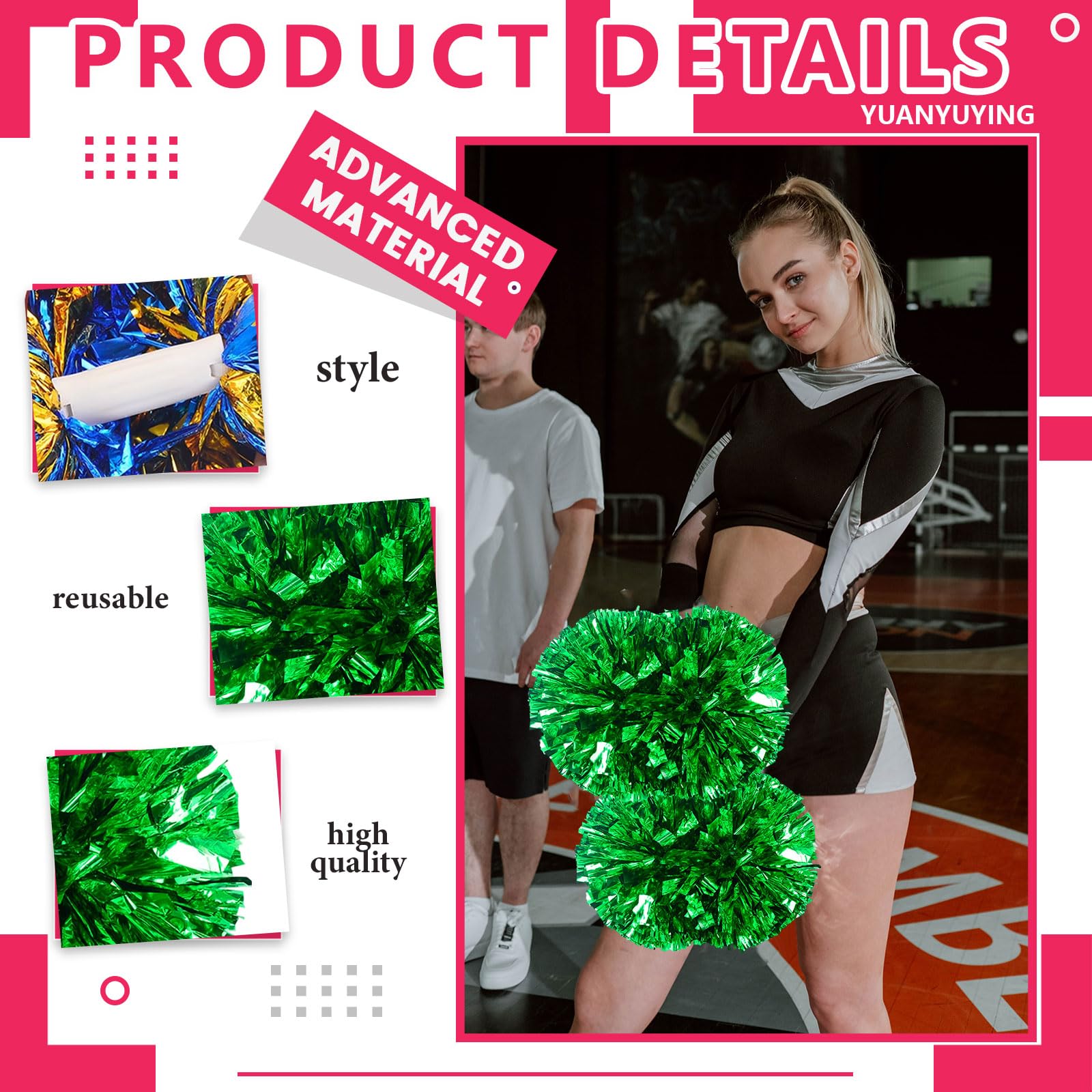 Pompony Cheer 26 szt. z uchwytem, ręczne pompony drużynowe cheerleaderek do drużyny sportowej, gier duchowych, na imprezę taneczną dla dorosłych (zielone)