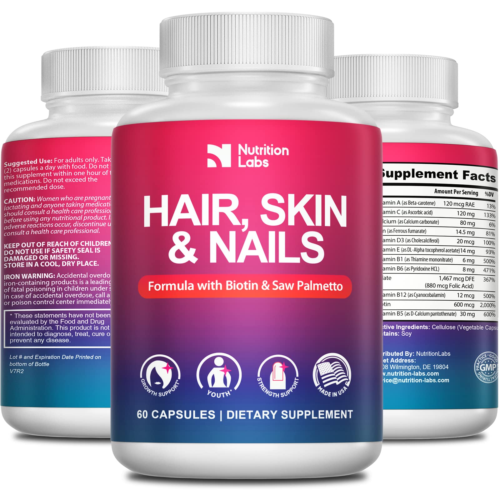 Hair Growth Vitamins, DHT Blocker Vitamins For Hair Loss For Women/Men, Clinically Proven Faster Thi