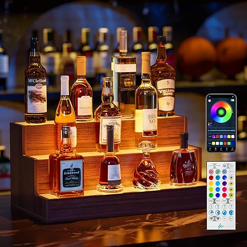 Estantes de barra LED para cóctel, whisky, hogar, bar, vinos, soporte independiente de 3 niveles con aplicacióncontrol remoto, elevadores de barra