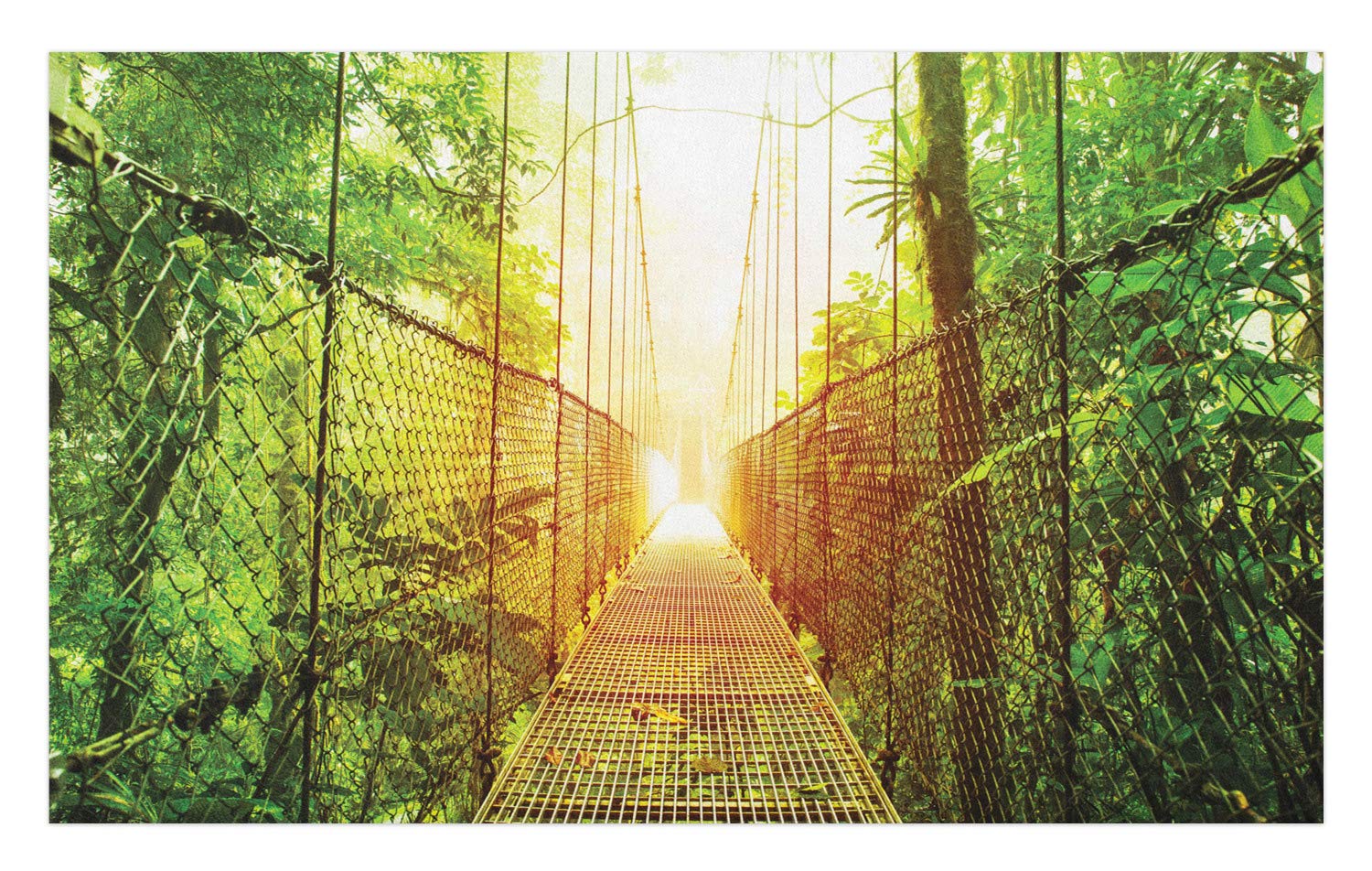 AmbesonneCentral America Doormat, Picture of Arenal Hanging Bridges Ecological Reserve Rainforest Costa Rica, Decorative Polyester Floor Mat with Non-Skid Backing, 30" X 18", Multicolor