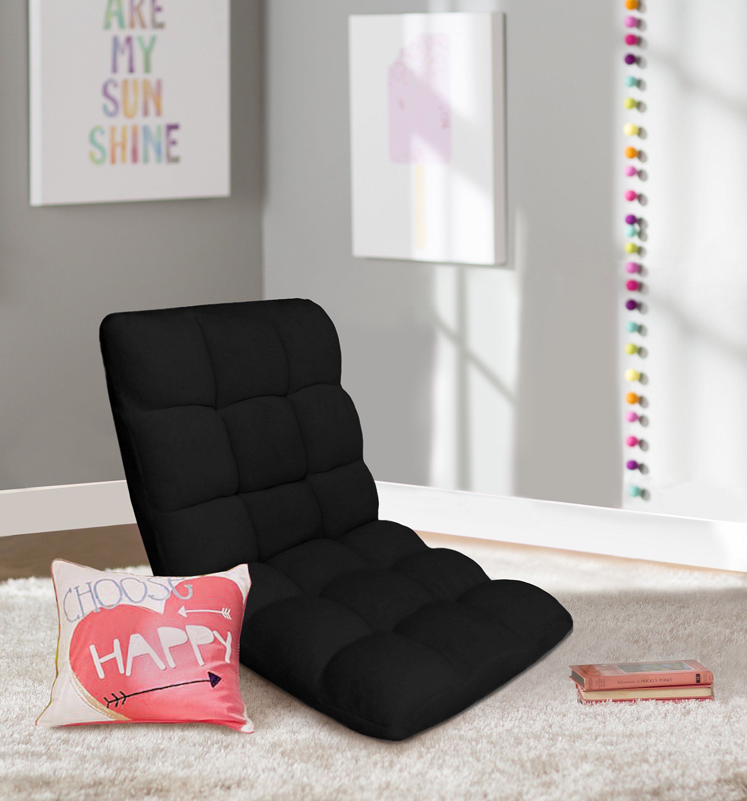 Chic HomeRC64-26BK-N1-WT Lounge Adjustable Recliner Rocker Memory Foam Armless Floor Gaming Ergonomic Chair, Black