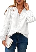 Simplee Women's Long Sleeve V Neck Floral Lace Embroidered Blouse - Casual Dressy Fall Tops Shirts