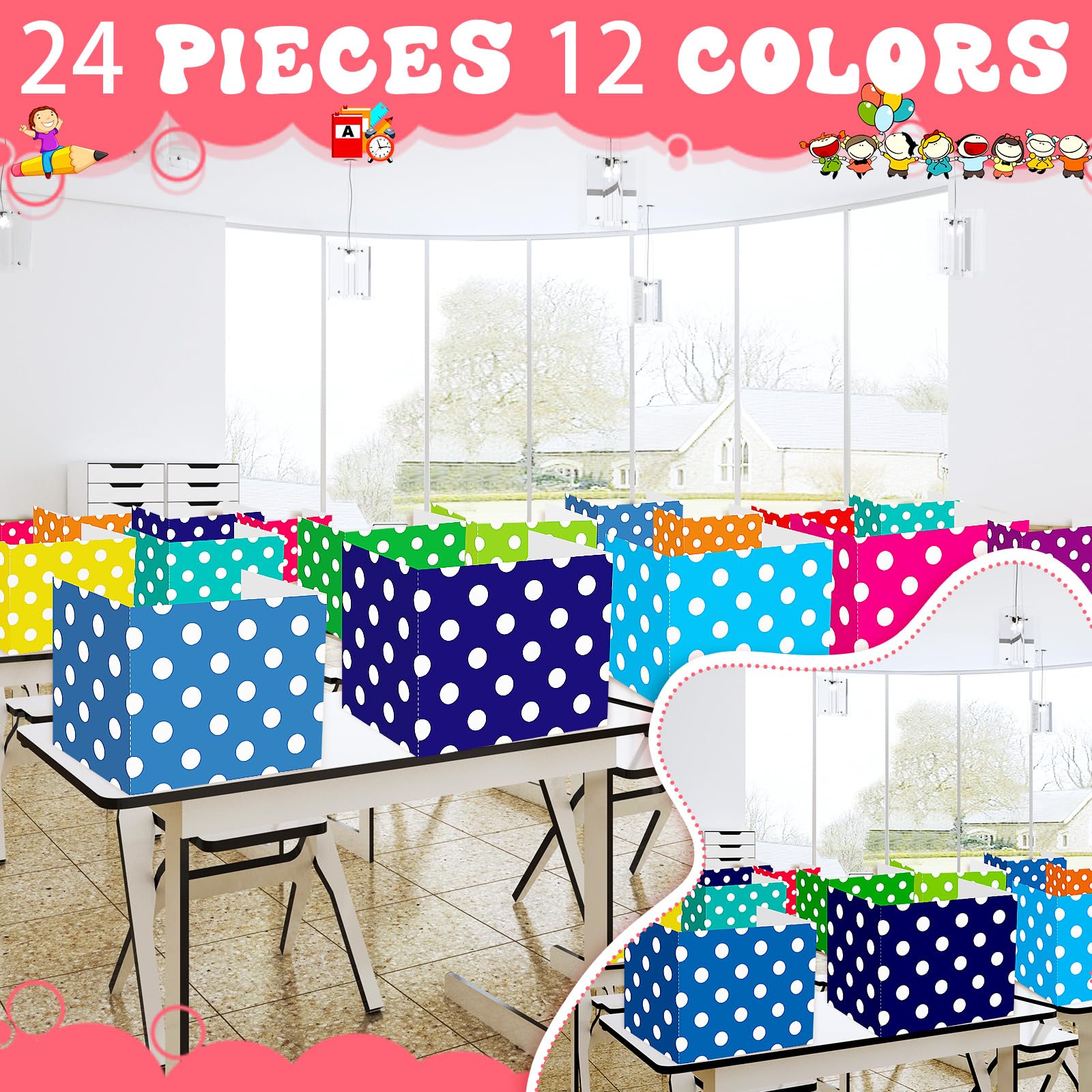 SATINIOR 24 Pack Desk Dividers For Students - Privacy Folders For Testing & Study, 12 Colors - View #11