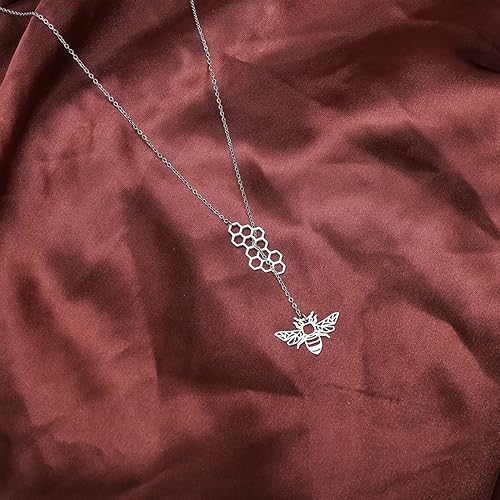 Miniatura 3 de Collar de abeja de abeja de acero inoxidable de oro de 18 quilates, estrella y luna, dinosaurio araña ajustable en Y Lariat para mujer