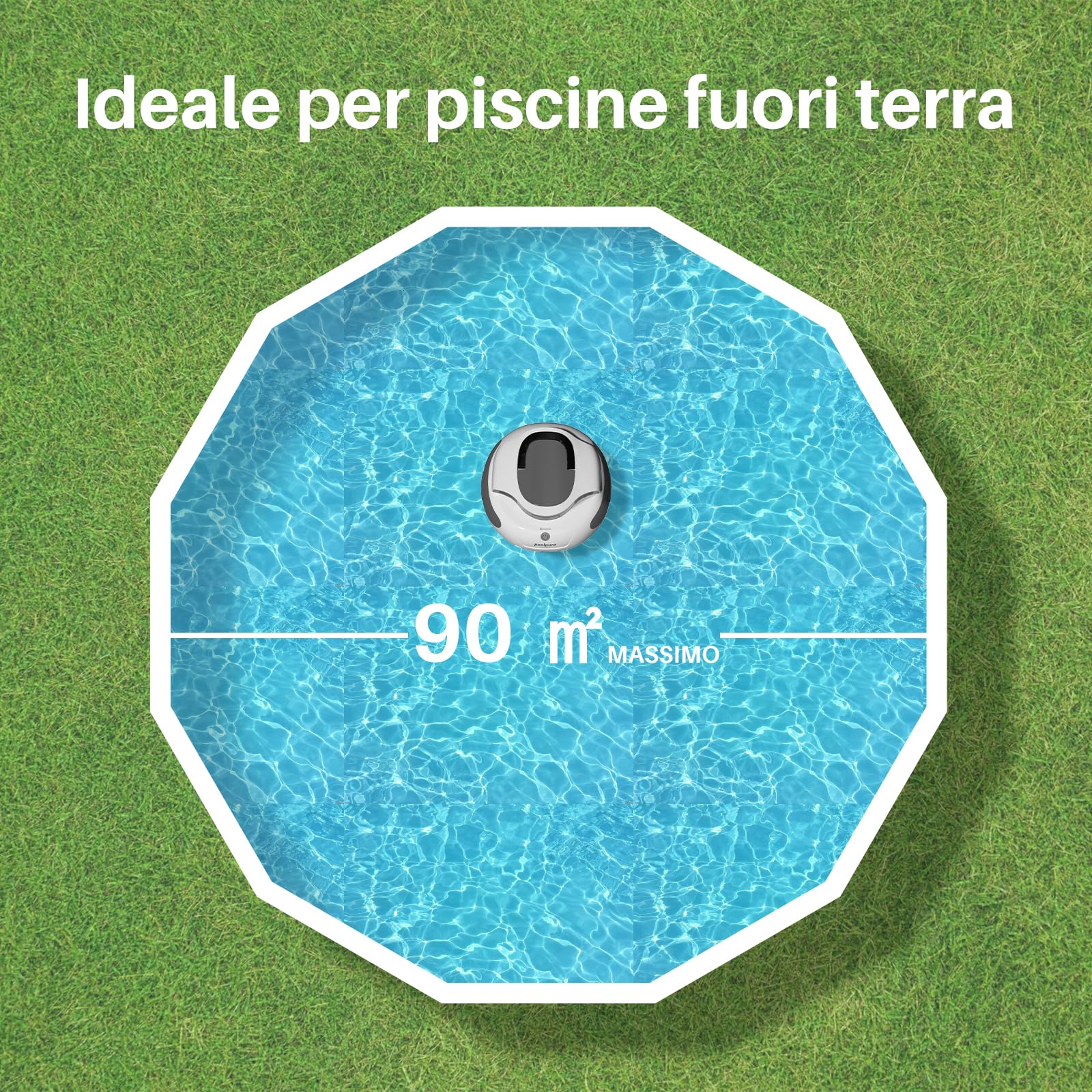 POOLPURE 2026 Robot aspirapolvere per piscina a batteria: Aspirapolvere senza fili per piscina con 100 min. di autonomia, Pulitore automatico per piscine a installazione piatta fino a 90 m², IPX8
