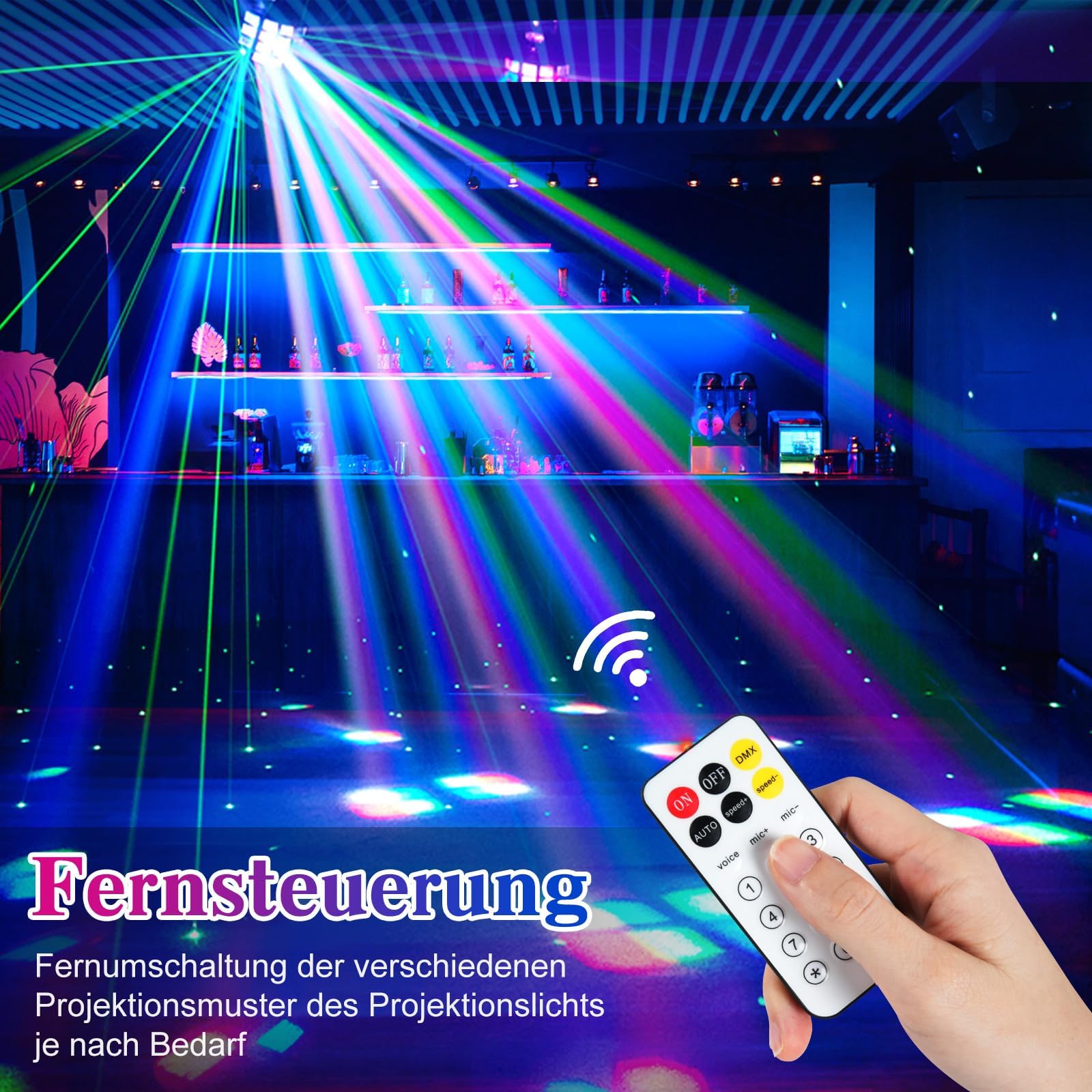Luce da Discoteca RGBW per Feste e DJ - Attivata dal Suono D-MX512 Con Derby Beam, Strobo e Dinamico di Tendone - Palco Con Remoto Controllo per Club, Bar, Home Party