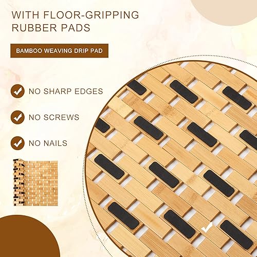 Miniatura 4 de 2 tapetes de ducha de bambú de madera, tapete de bambú antideslizante, impermeable, con almohadillas de silicona antideslizantes para baño, baño,