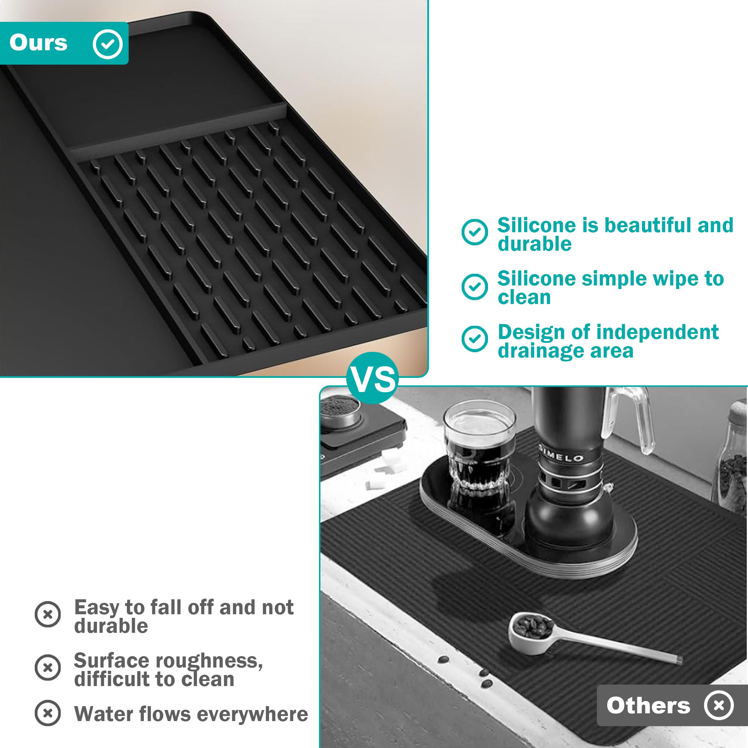 Xespis Tapis Pour Machine à Café, 60 X 40 Cm, Avec Silicone Tapis Egouttoir, Tapis En Silicone Avec Rebord, Tapis Machine à Café, Antidérapant Et étanche, Tapis Pour Machine à Café, Robot