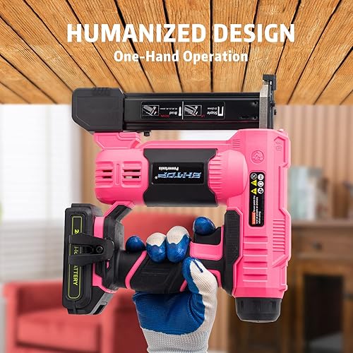 Miniatura 4 de BHTOP Clavadora y grapadora inalámbrica de 20 V, kit de grapadora 2 en 1 calibre 18, pistola de uñas de acabado pesado con batería recargable de 2.0