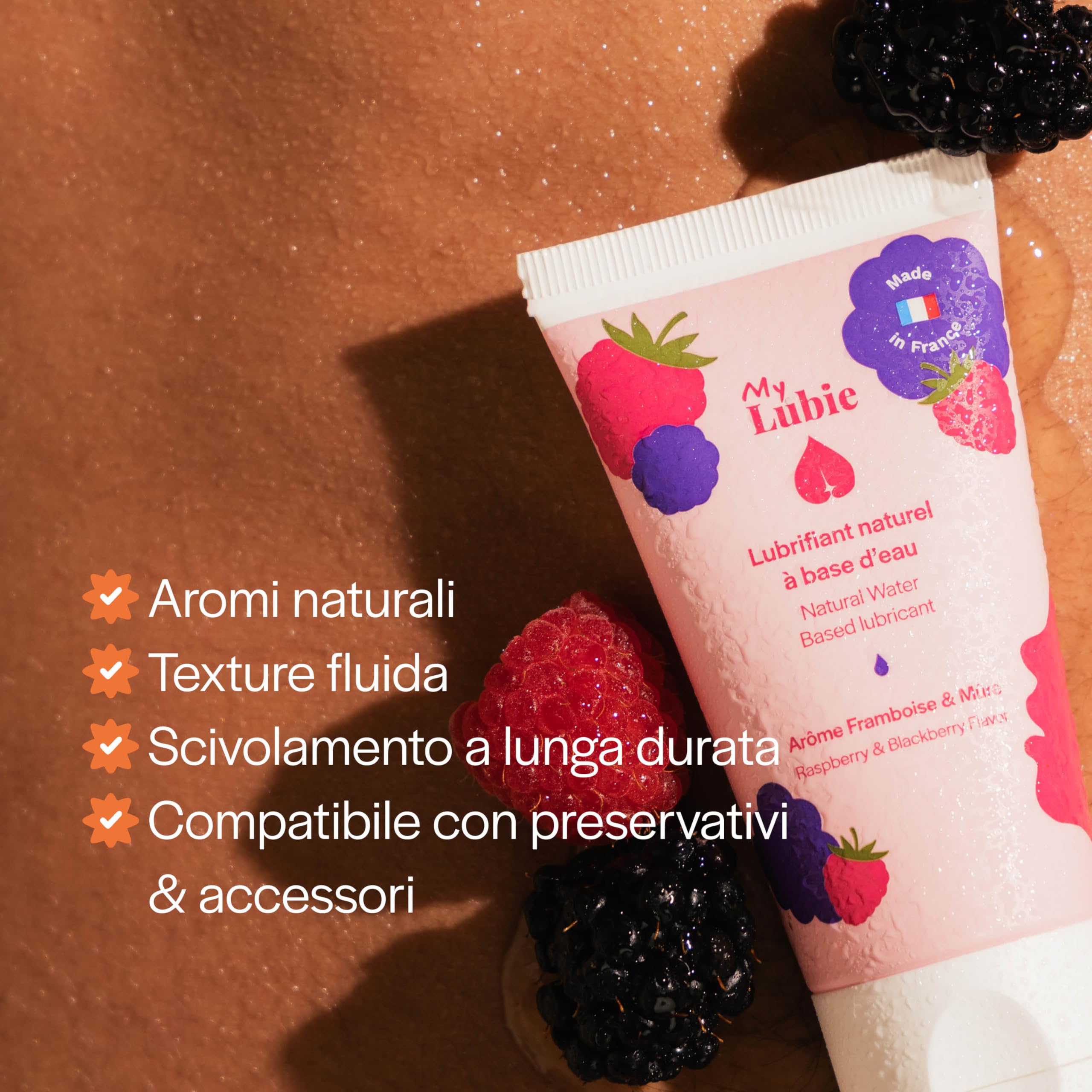 My Lubie - Duo di Lubrificanti Aromatizzati Vaniglia/Pera & Lampone/Mora | 2x50ml | Base Acqua, Naturali & Vegan | Arricchiti con Acido Ialuronico e Prebiotici | Prodotto in Francia