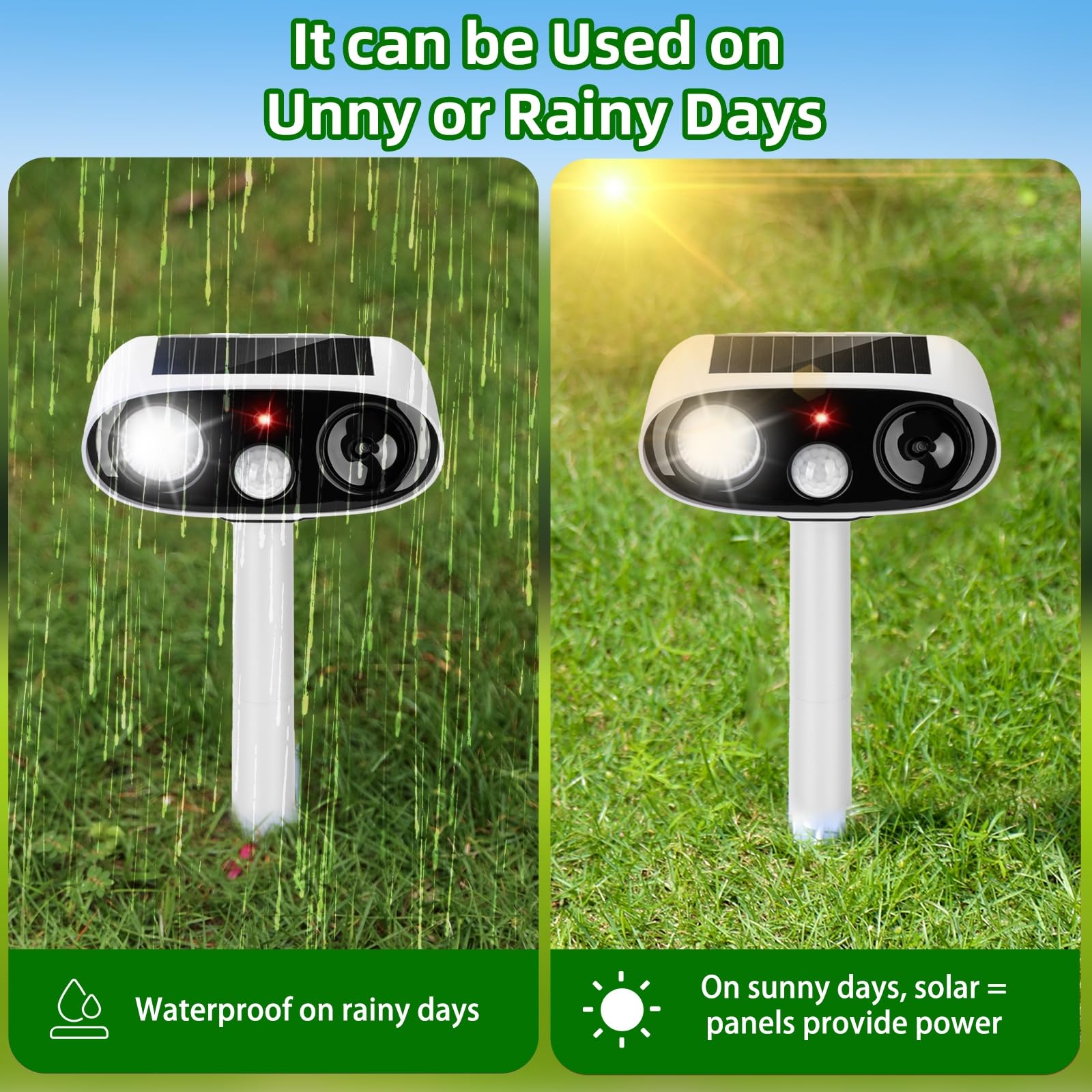 2026 Solar Ultraschall Tiervertreiber Outdoor Hirsch Katzenschreck Geräte, 2 Pack Wasserdicht Ultraschall Tiervertreiber Abschreckung Kontrolle für Kaninchen Vogel Waschbär Hund Eichhörnchen außerhalb