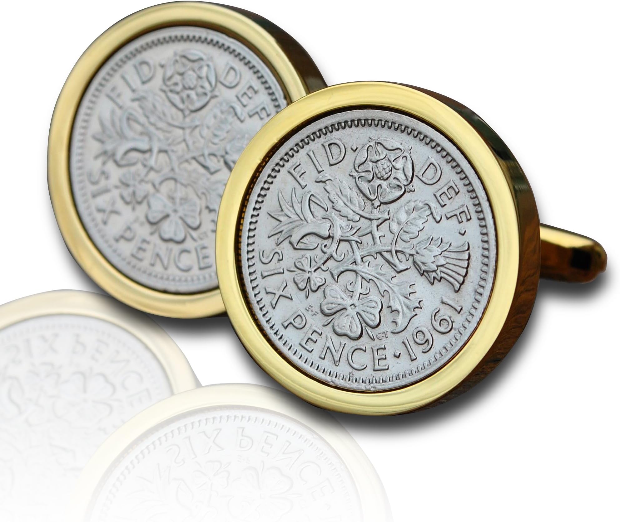 Genuine Polished 1961 Gold Sixpence Coin Cufflinks Vintage, 62nd Birthday Anniversary Present, Gift Boxed