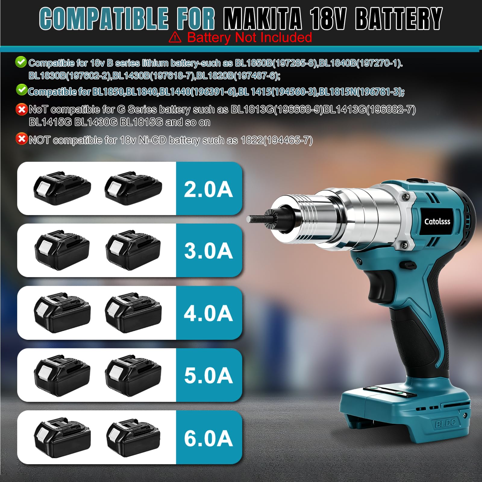 Akumulatorowe szczypce do nitowania kompatybilne z Makita 18 V, 100 Nm do części nosowych M3/4/5/6/8/10, bezszczotkowe narzędzie do nitowania na placach budowy, napraw samochodów i majsterkowiczów