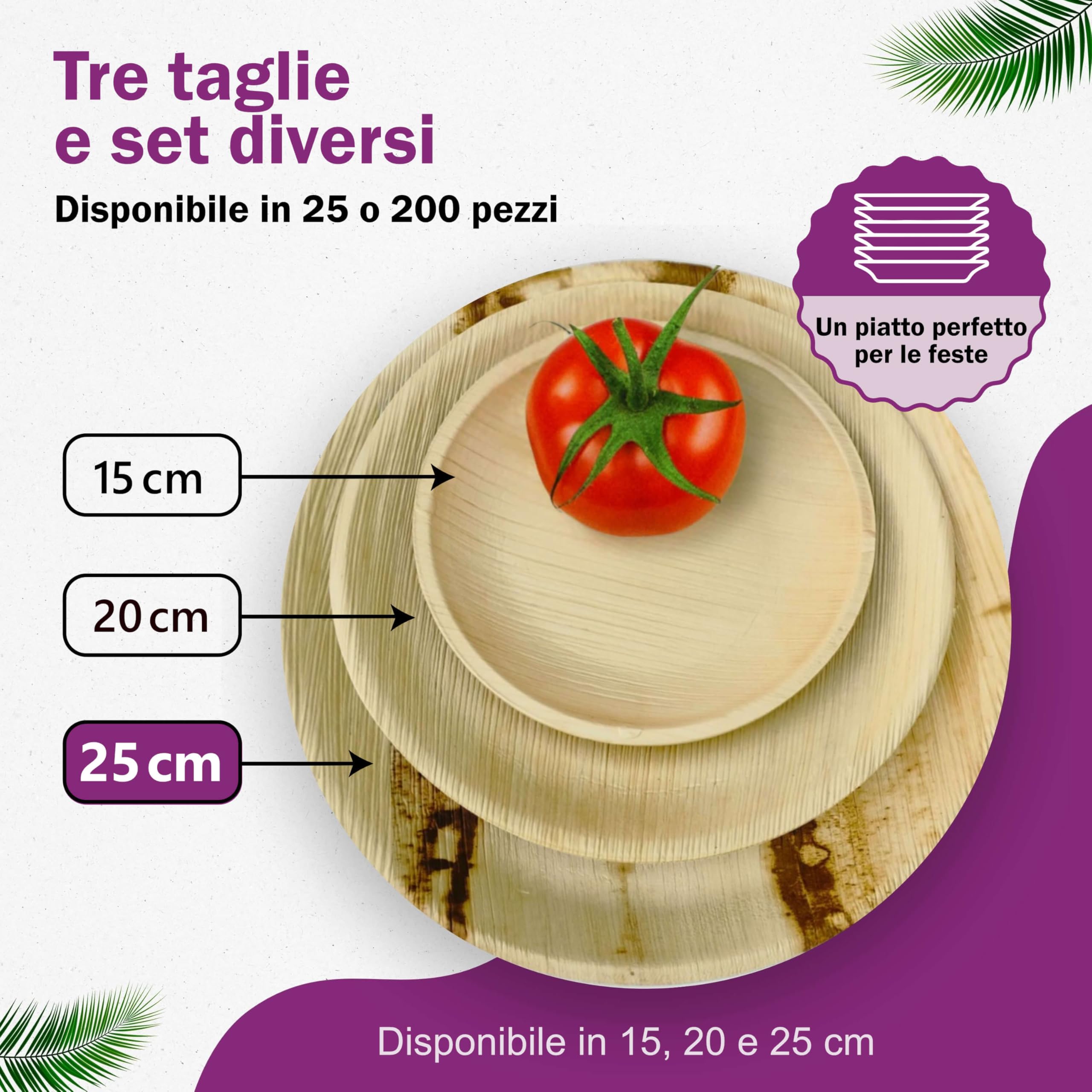 Piatti In Foglia Di Palma Biologici - 25 Pz Ø15 Cm - Stoviglie Compostabili Eleganti Per Feste
