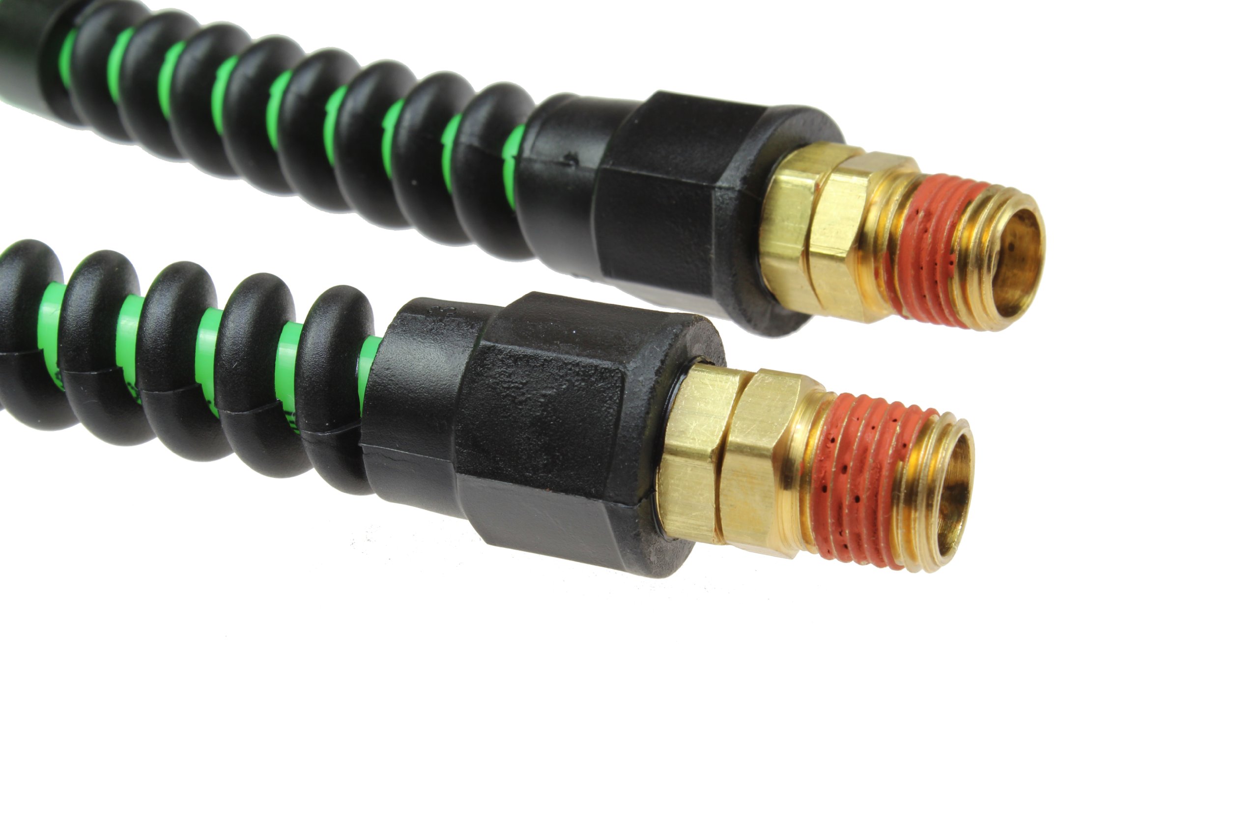 Coilhose neumática pu14 – 20b-g Flexcoil Poliuretano en espiral manguera de aire, 1/4-inch ID, longitud de 6 metros con (2) 1/4-inch reutilizable alivio de tensión MPT giratorio accesorios, neón verde