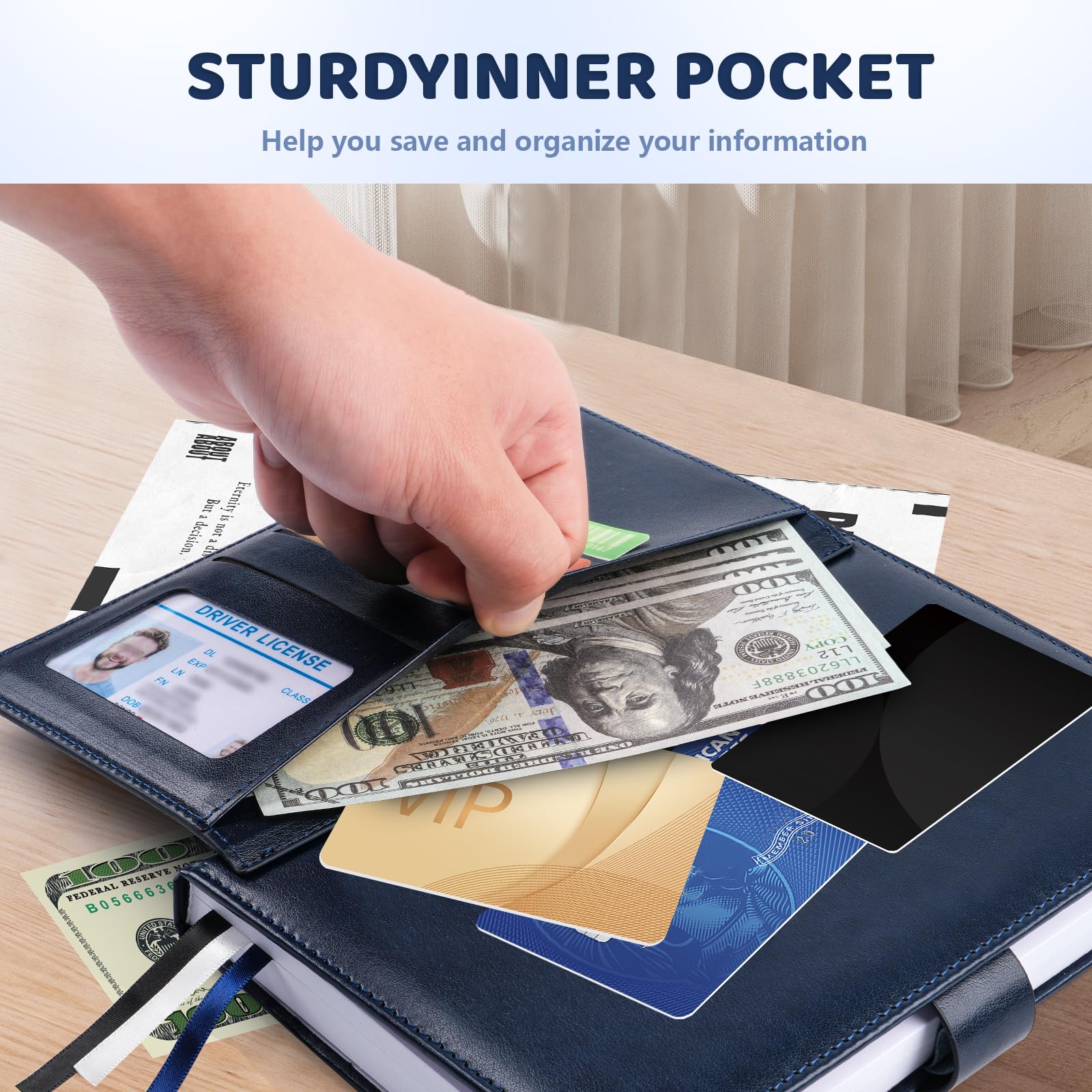 Taccuino a righe per uomini e donne, copertina rigida, in pelle, a righe, per lavoro, 256 pagine di carta da 100 g/m², formato A5; regalo per le vacanze per colleghi, blu navy