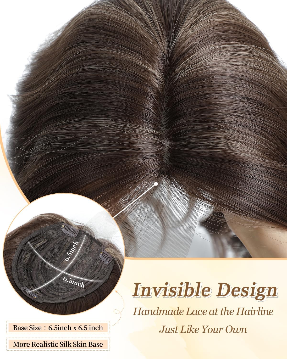 MORICHY 16Inch Wavy Curly Fringe Clip in Hair Topper - Add Volume & Thickness for Women (Brown Highlights) - Image 4