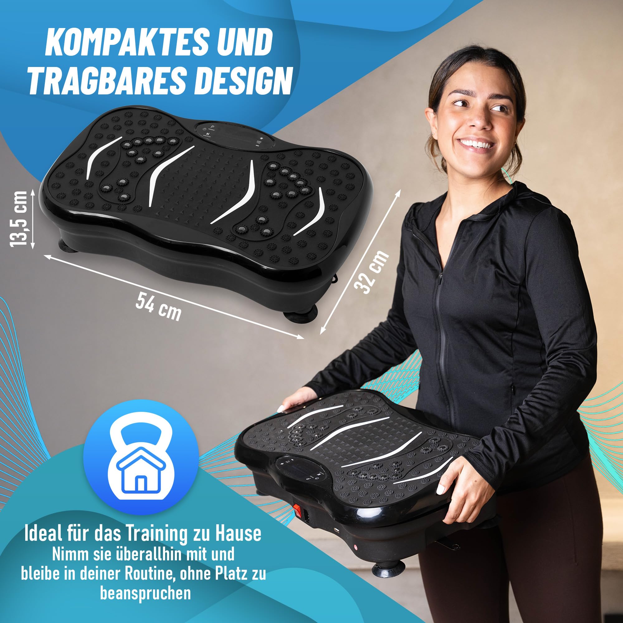 Plataforma vibratoria - Plataforma vibración Muscular - Vibration Plate - Plataforma vibración Adelgazar - Vibrating Plate con Sonido inalámbrico Bluetooh + Bandas elásticas , Manual y Toalla