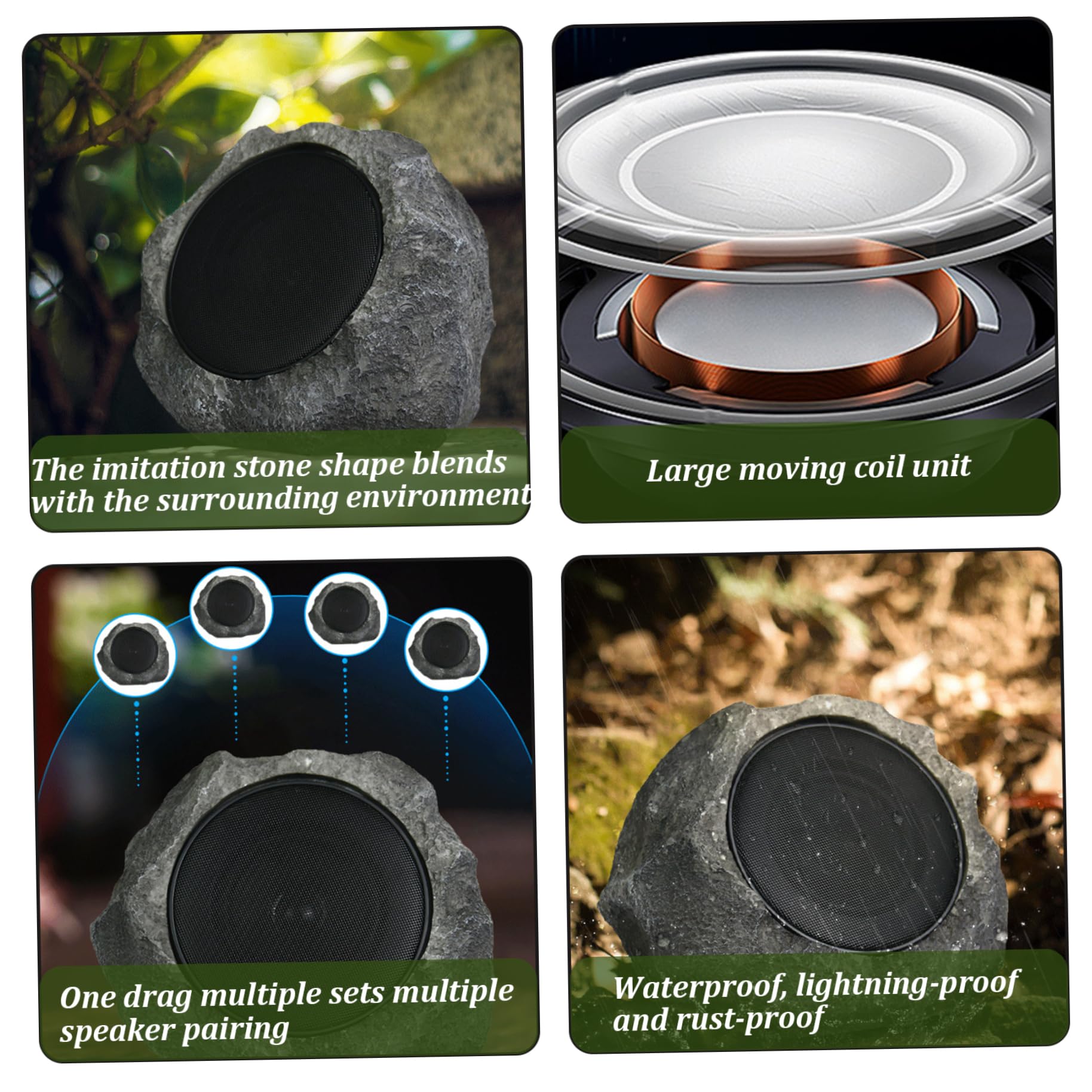 Altavoces de Roca al Aire Libre 9x7x7 '' Altavoces inalámbricos al Aire Libre de energía Solar Resistente Agua