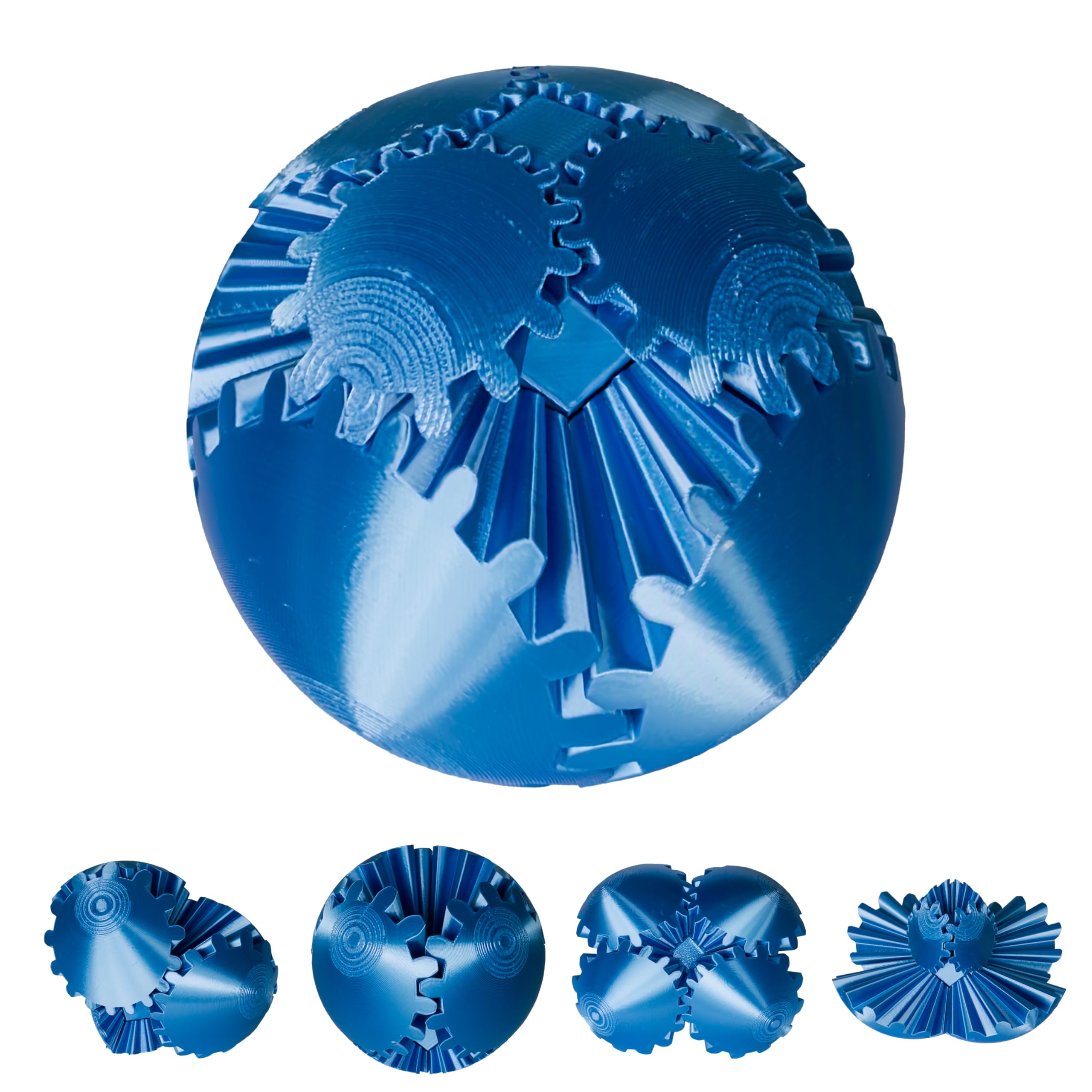 3D Printed Gear Ball Fidget Toy - Steampunk GearSphere Spinner, Durable Smooth Rotation Stress Relief Desk Gadget, Unique Birthday for Teen Boys & Adults (Silk Blue) โ image 1