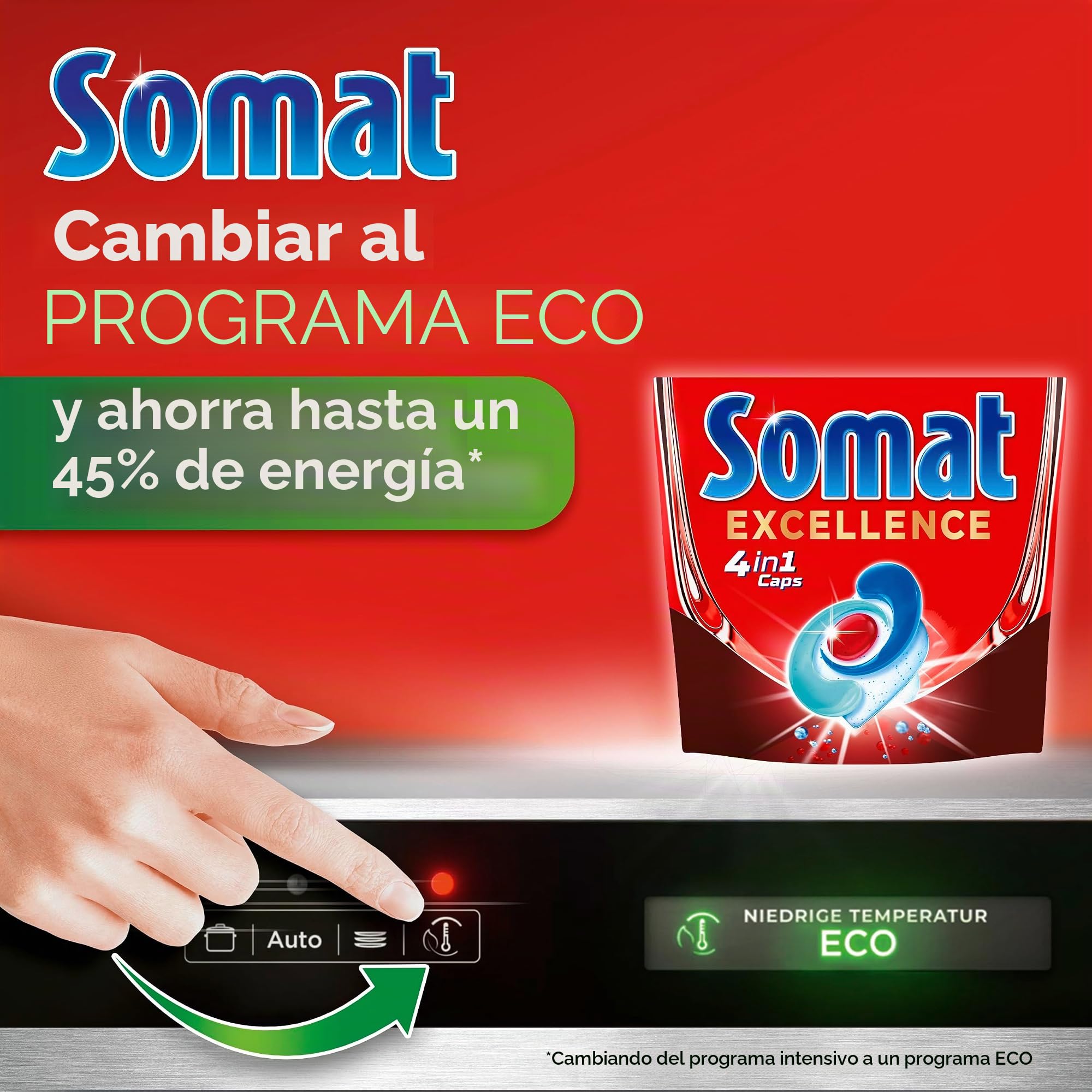 Somat Caps Excellence 4 en 1 (141 tapas), pastillas para lavavajillas de liberación rápida, tapas Somat para una excelente limpieza y brillo incluso en el programa Eco & a bajas temperaturas