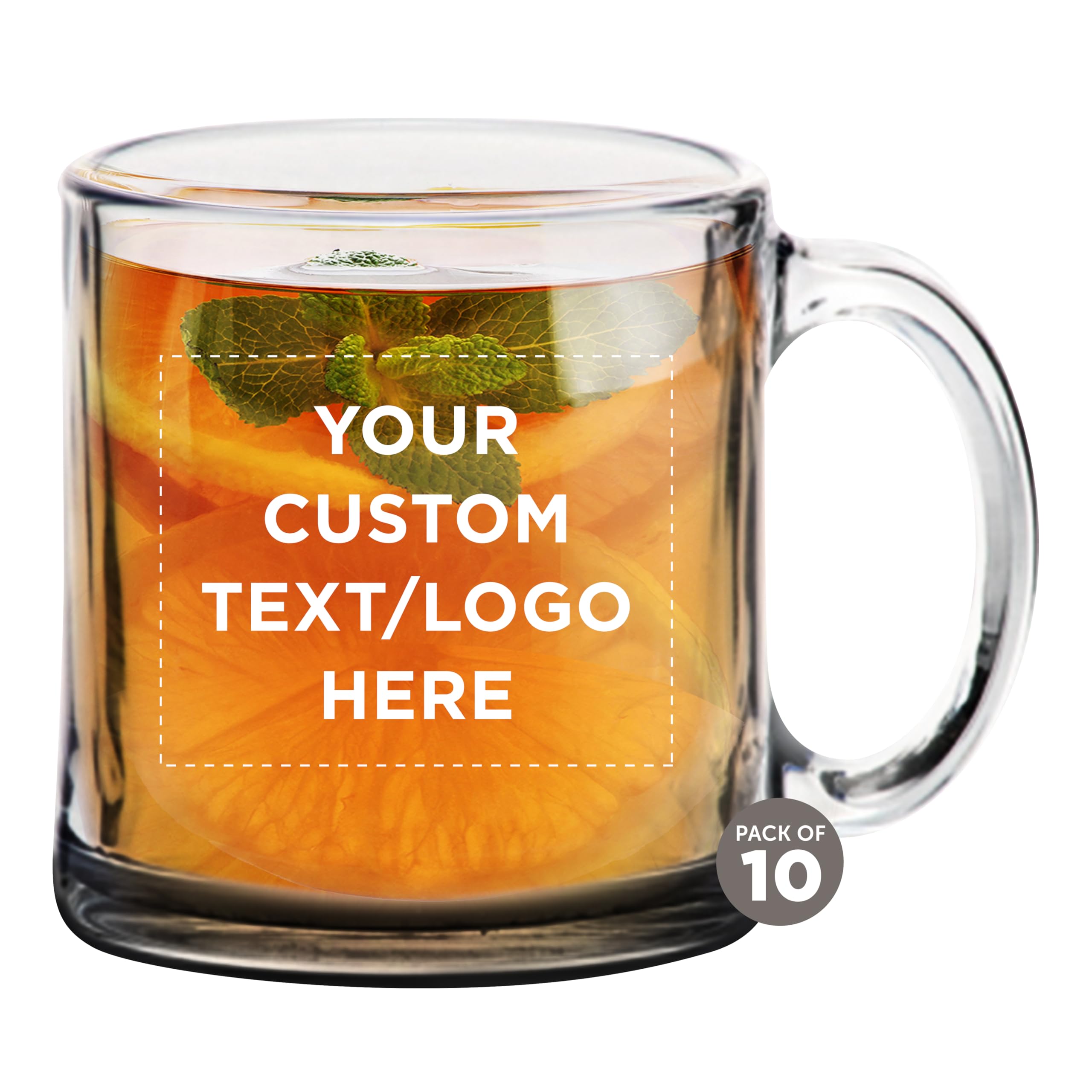 Custom Libbey Clear Glass Coffee Mugs 13 oz. Set of 10, Personalized Bulk Pack - Perfect for Coffee, Tea, Espresso, Hot Cocoa, Other Beverages - Black Bottom