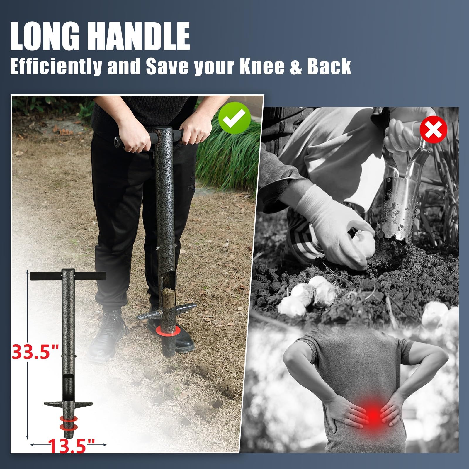 Herramienta para plantar bulbos, 33.5 pulgadas de largo, para cavar hoyos, herramientas de metal resistentes para jardinería, para plantar o desherbar bulbos de flores de primavera,