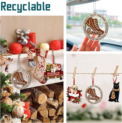 Miniatura 5 de GOSBLUE Adornos de zapatos de correr para árbol de Navidad, decoración de 2 capas de madera y acrílico, decoración de Navidad 2023 para amantes de