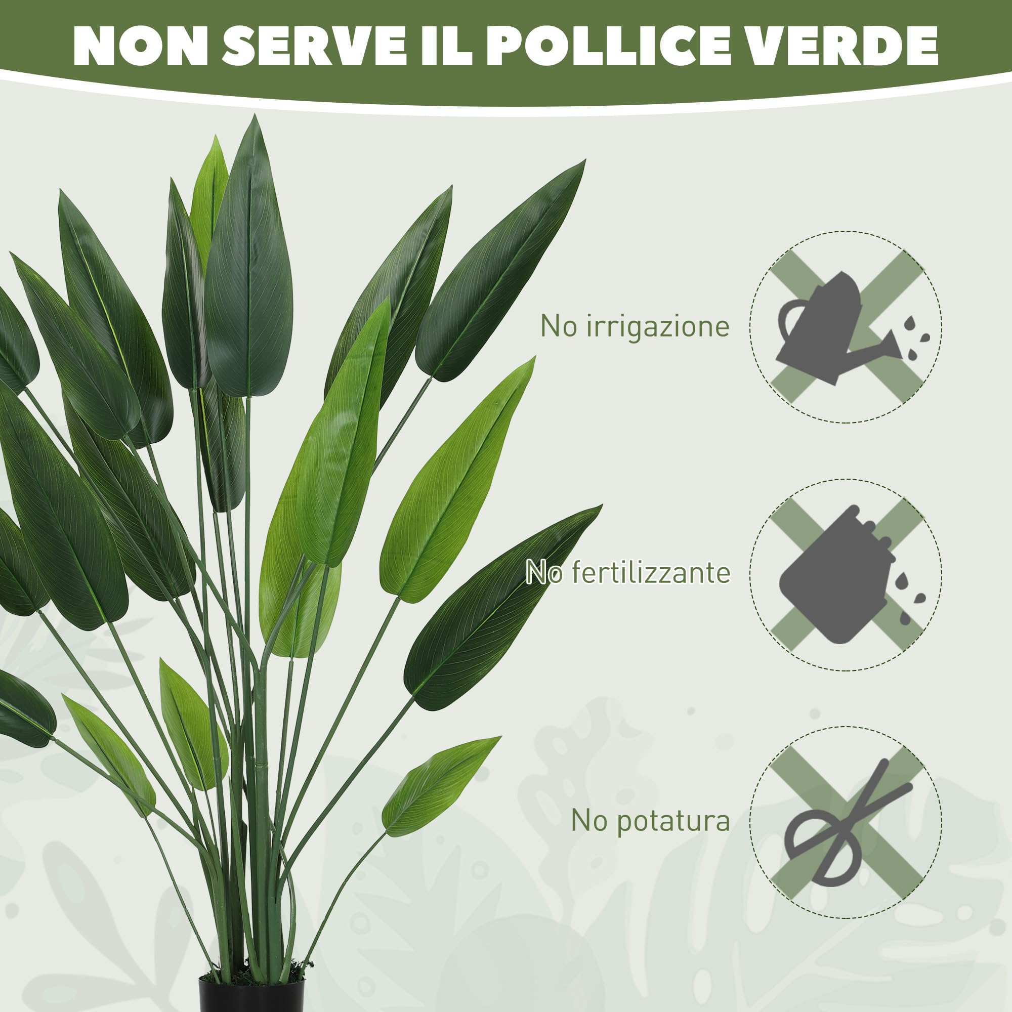 HOMCOM Pianta Artificiale Verde di Uccello del Paradiso, 20 Foglie, 140 cm