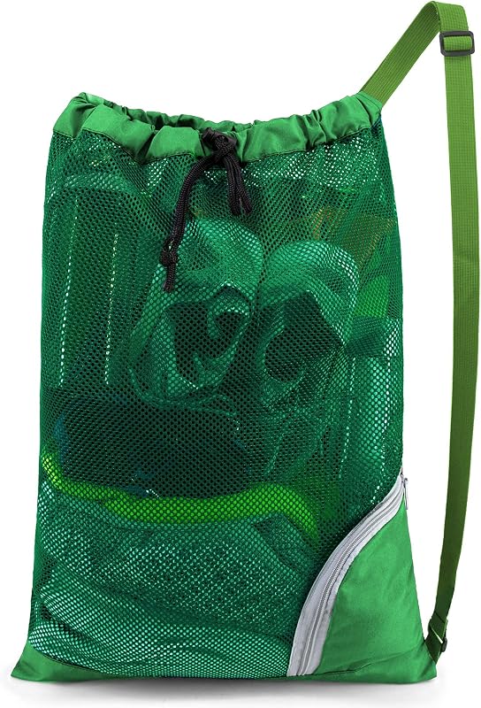 Mesh Drawstring Bag Swim Backpack for Beach Pool Sports Gym Draw String Cinch Bags for Swimming Soccer Basketball Gear Green