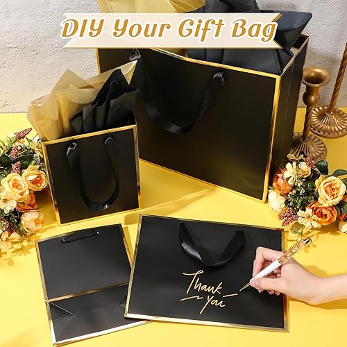 Miniatura 4 de Yeaqee 12 juegos de bolsas de regalo de papel metálico con asa de papel de seda que incluyen 8, 10 pulgadas, 13 pulgadas, bolsas de regalo de