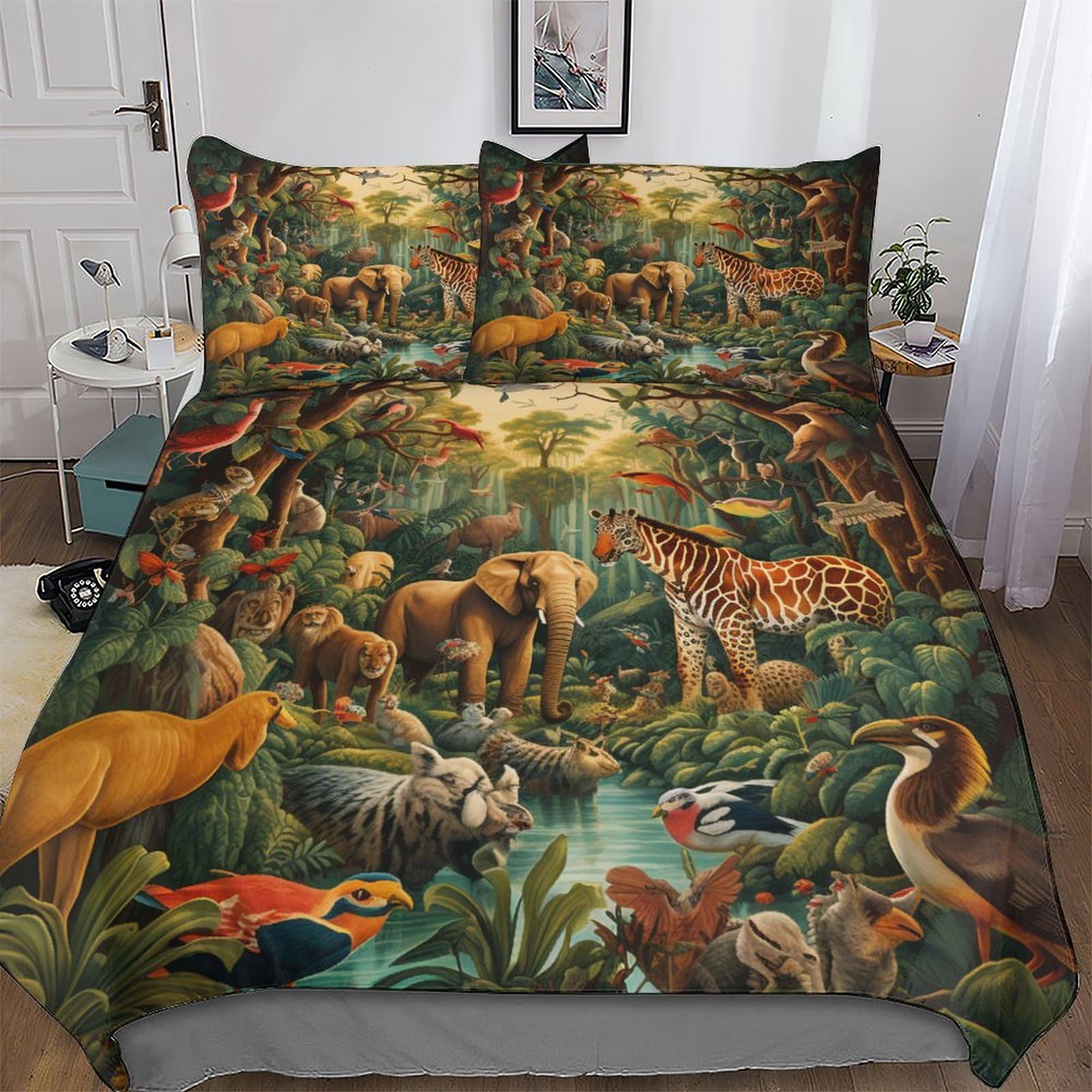 Dcccy Jungle Animals Duvet Cover Set With Pillowcase Soft Microfiber Bedding Set Comforter Cover For Adults Kids 3Pcs Quilt Covers Double (200X200cm)