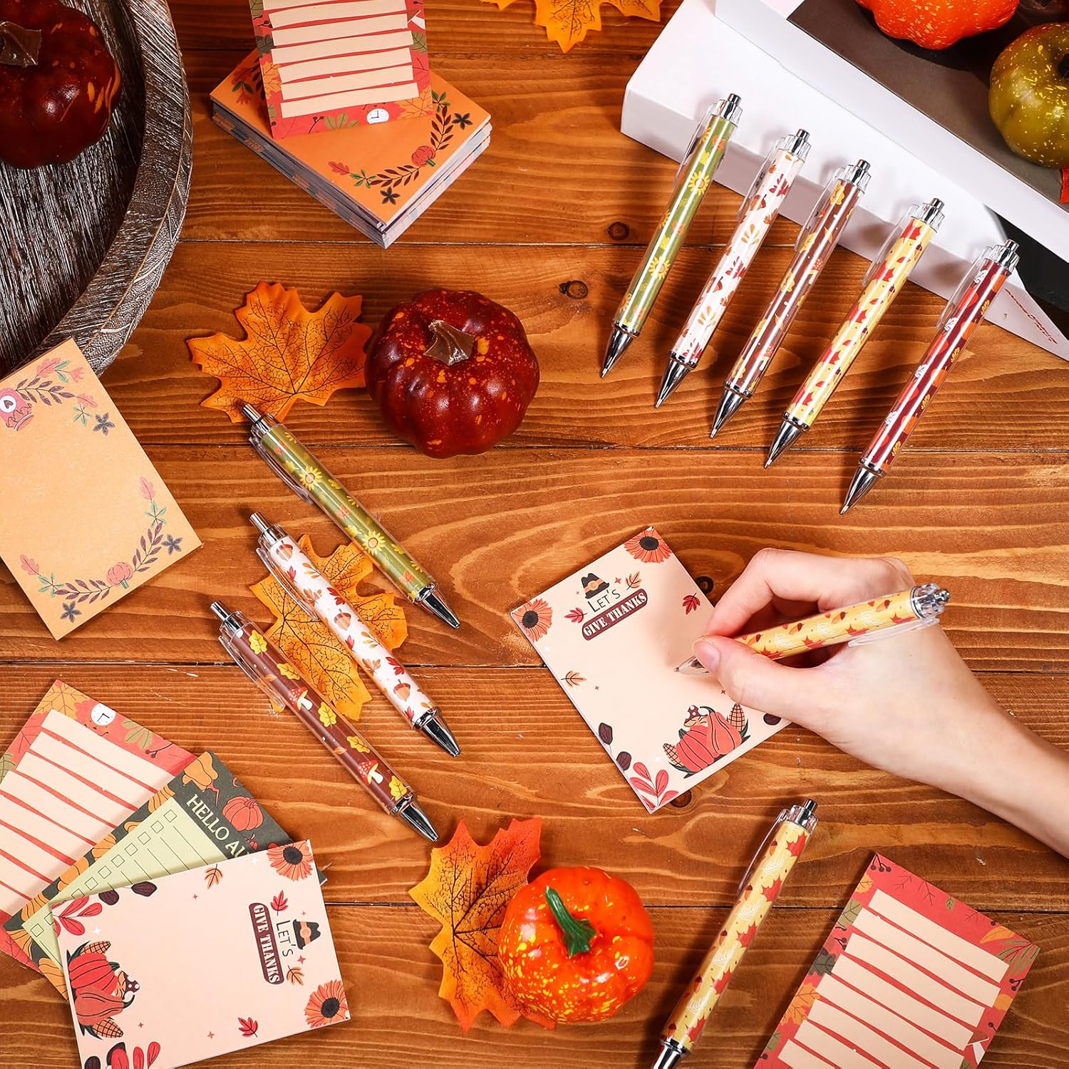 MotiMind 60 Pcs Thanksgiving Fall Sticky Notes and Pens Thanksgiving Appreciation Gifts Set Fall Notepads Bulk Gift Party Favors Autumn Memo Pads for School Office Home Supplies