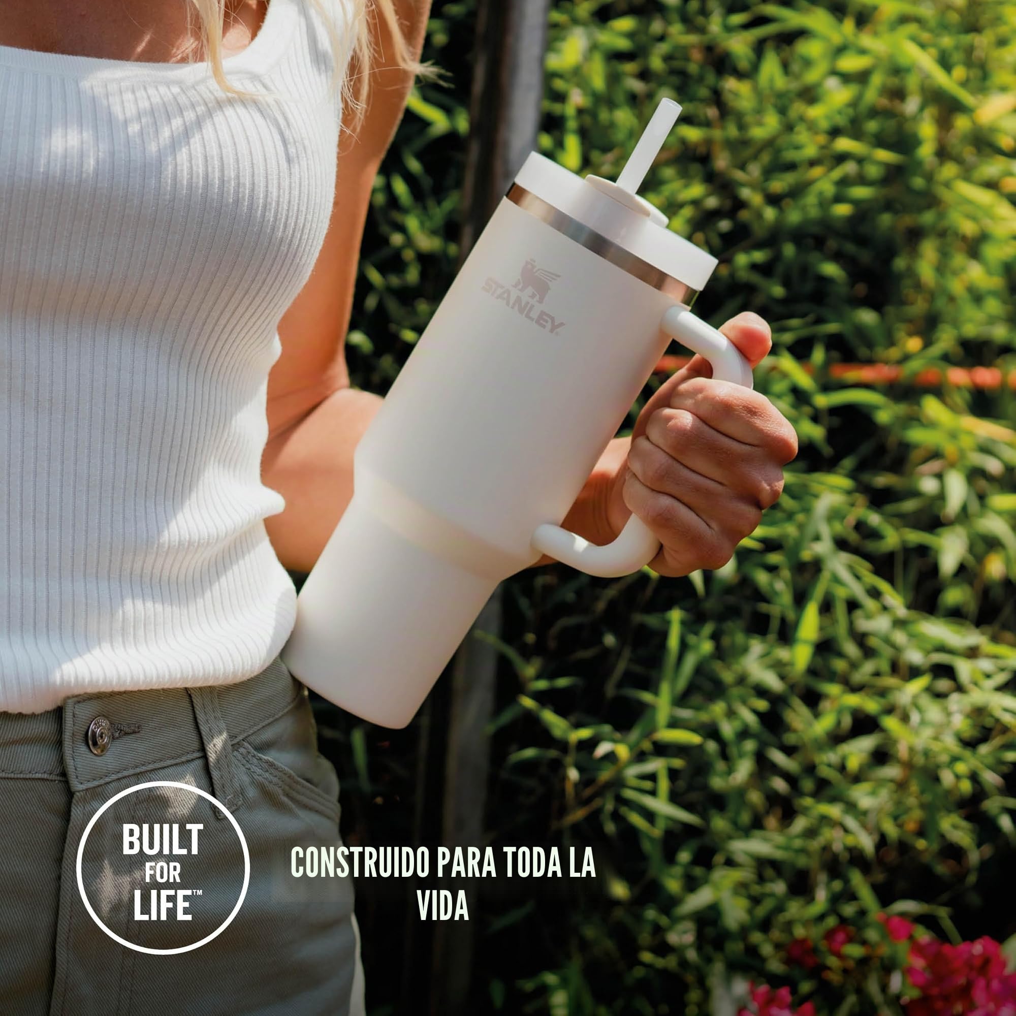 STANLEY Quencher H2.0 FlowState Tumbler 1.2L - Termo Conserva el Frío 11 Horas - Helada Durante 48 Horas - Botella Agua Acero Inoxidable - Taza Termica - Vaso Termico Sin BPA - Cream Tonal