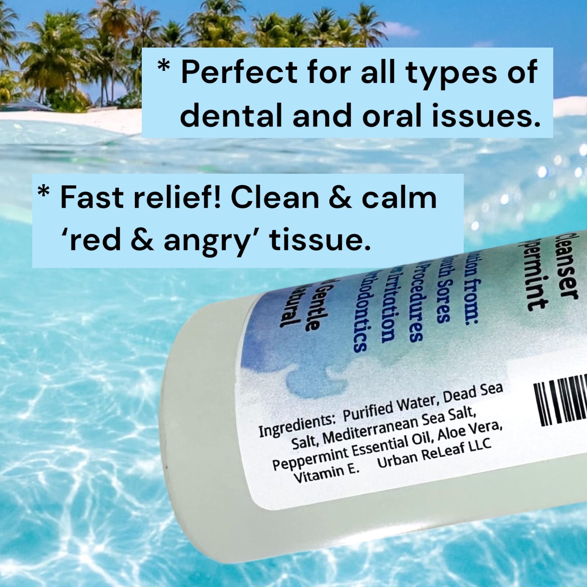 Limpiador líquido oral para heridas con menta. Alivia la irritación. Acelera la curación. Remojo de sal marina natural. Trabajo dental, aparatos ortopédicos, boca, encías, aftas bucales, 3