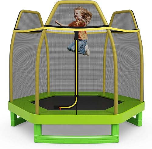 Giantex - Trampolín de 7 pies para niños, marco de acero resistente pequeño mini trampolín para niños pequeños, grandes regalos para niños y niñas,