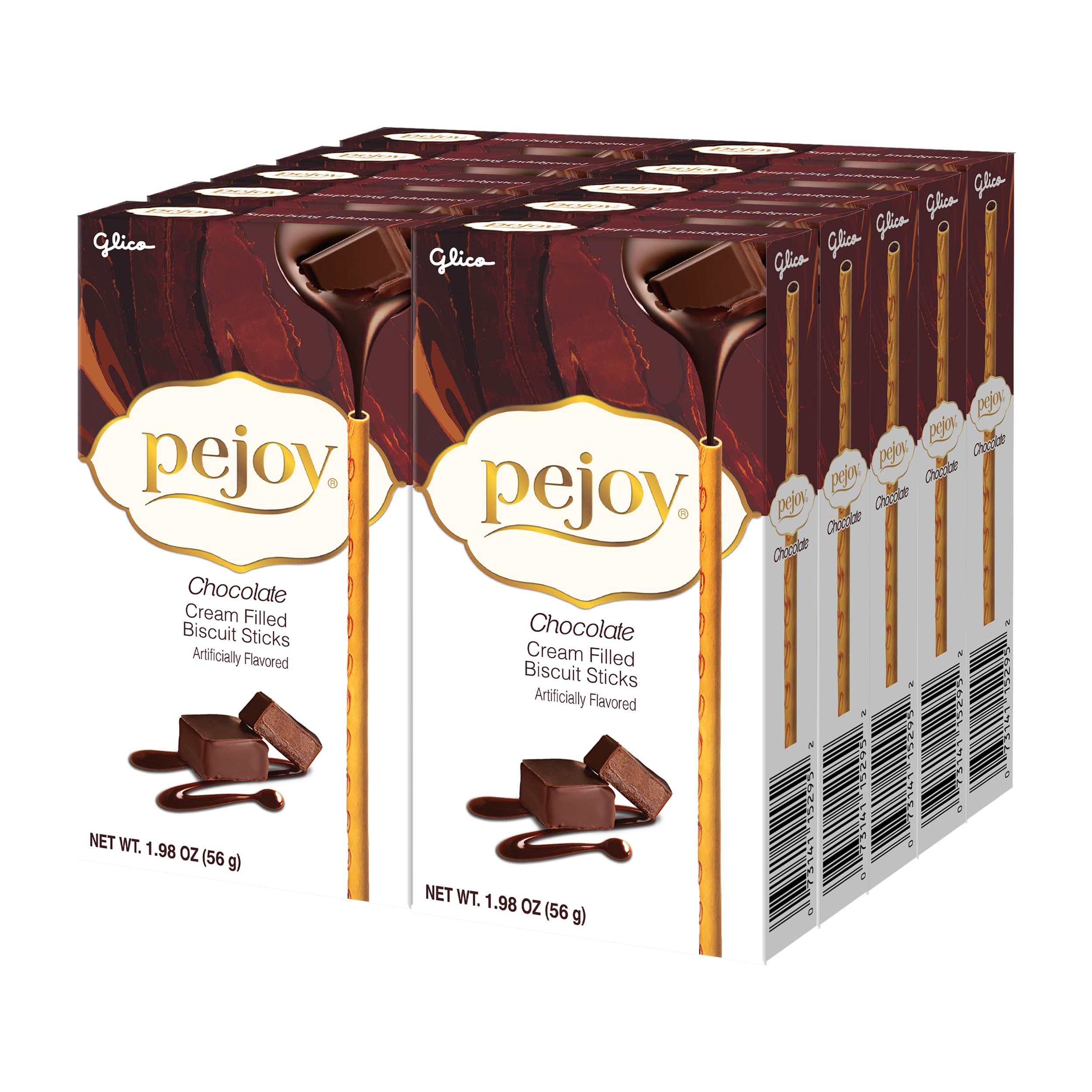 Pejoy Chocolate Biscuit Sticks | 10-Pack Bundle | Creamy Chocolate-Filled Snack Sticks | Sweet & Crunchy Treat | Individually Boxed | Made by Glico