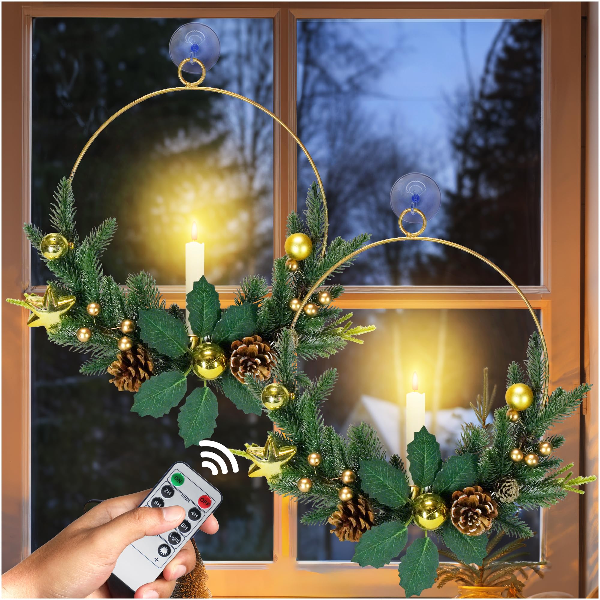 Amazon.com: 2Pack Christmas Wreaths for Front Door with LED Taper
