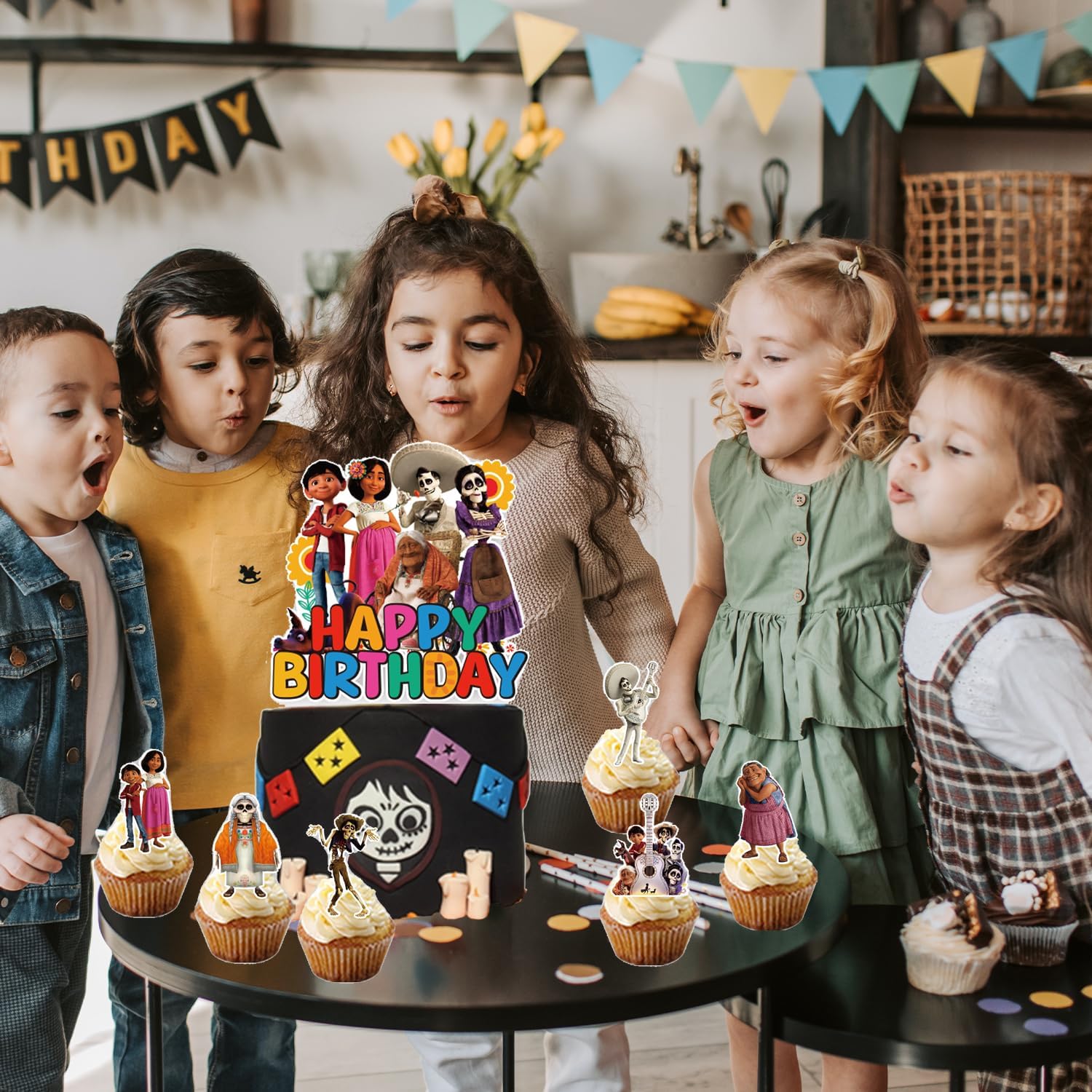42pcs Dsney Coco Birthday Party Supplies -Included Banner, cupcake toppers , backdrop and Balloons Banner for Coco Cartoon Themed Party Decorations