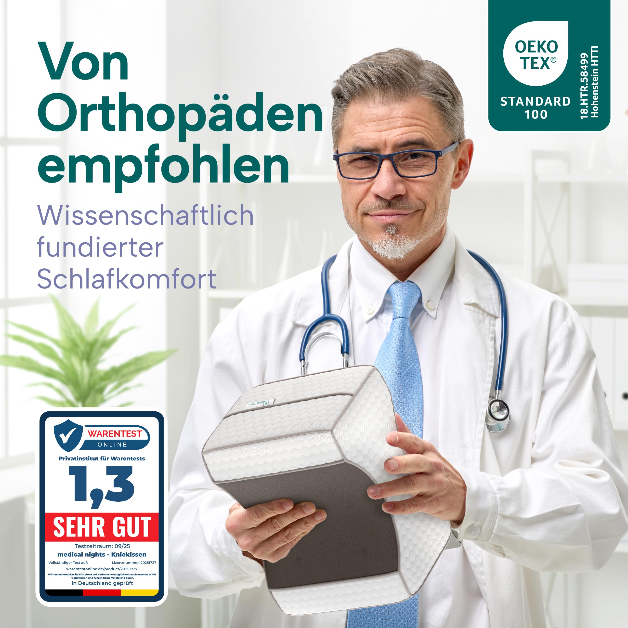 Kniekissen für Seitenschläfer – Orthopädisches Beinkissen medizinisch inspiriert, zur Entlastung von Hüfte, Rücken & Knie | Ergonomisches Memory Foam Kissen mit Anti-Rutsch-Design.