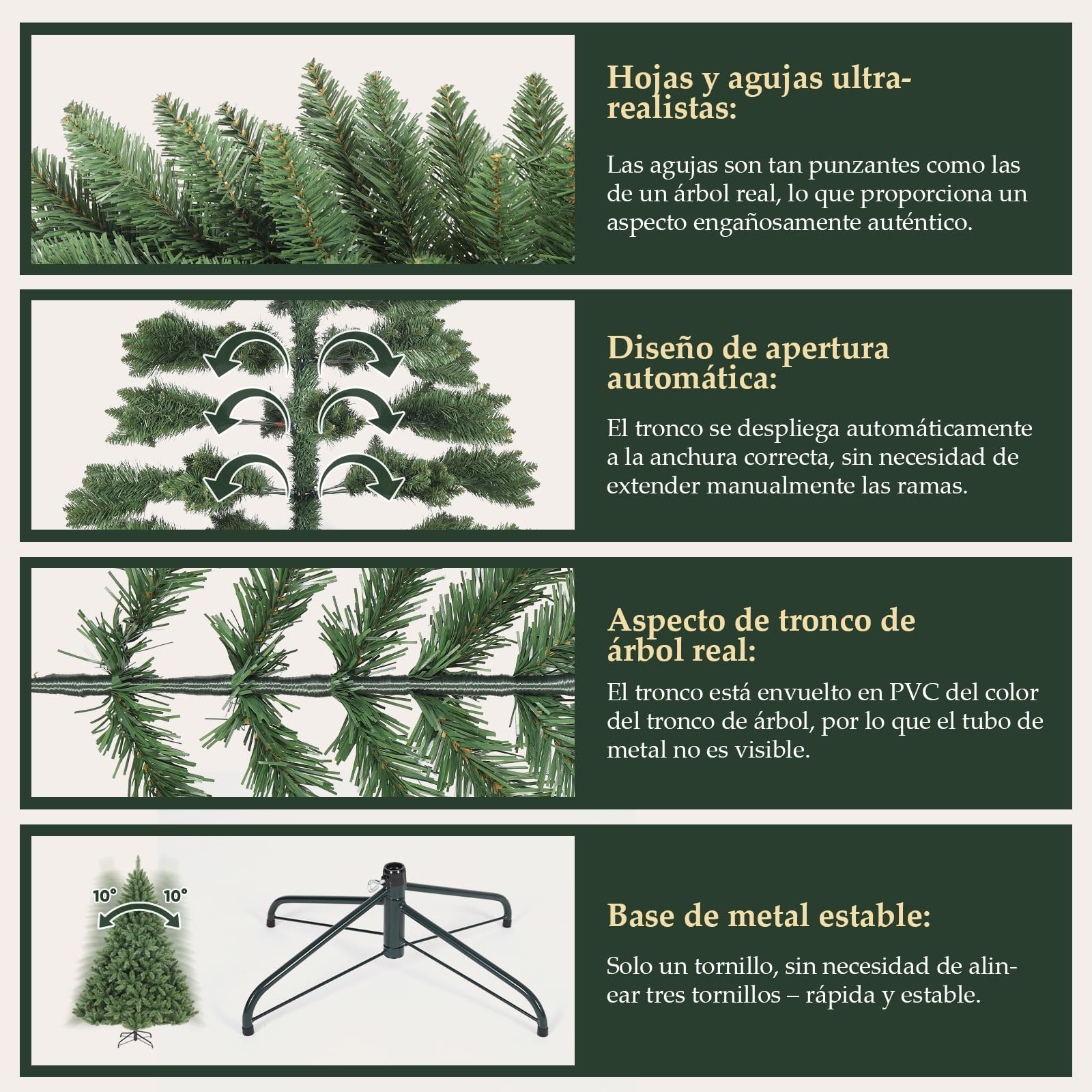 SALCAR Árbol de Navidad Artificial de 210 cm, de Aspecto Natural, con 1066 Ramas, Abeto de Normandía Verde con Sistema Plegable y un diámetro Extragrande del árbol de 148 cm