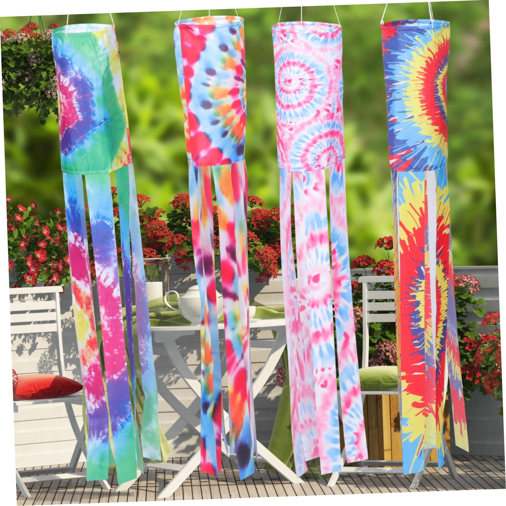 4pezzi Maniche Vento Bandiera Tie-Dye Decorazioni Uniche per Feste e Festival Realizzate in Poliestere per Esterni