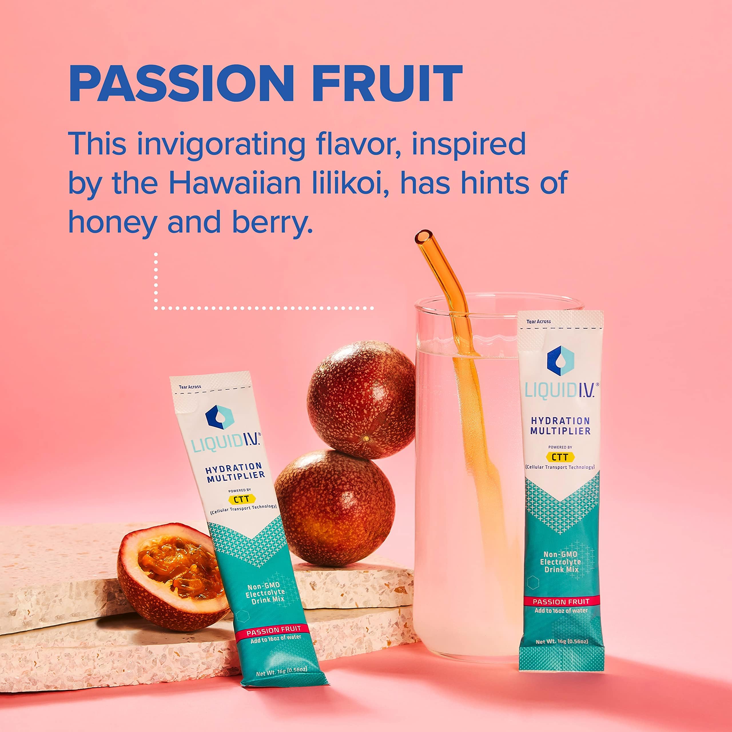 Liquid I.V. Hydration Multiplier - Passion Fruit - Hydration Powder Packets | Electrolyte Drink Mix | Easy Open Single-Serving Stick | Non-GMO | 15 Sticks