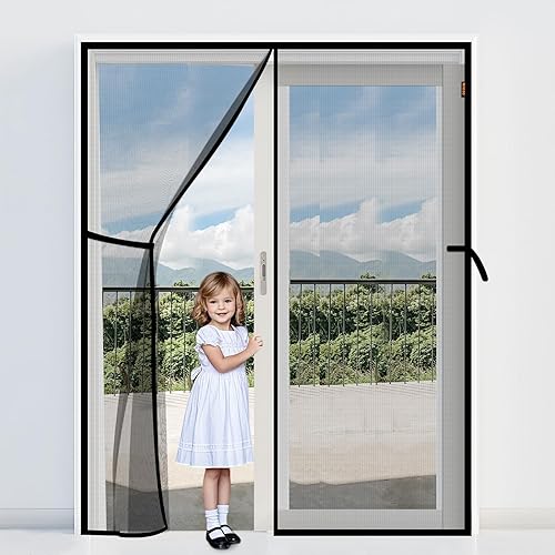 Puerta mosquitera magnética color gris con apertura a la mitad