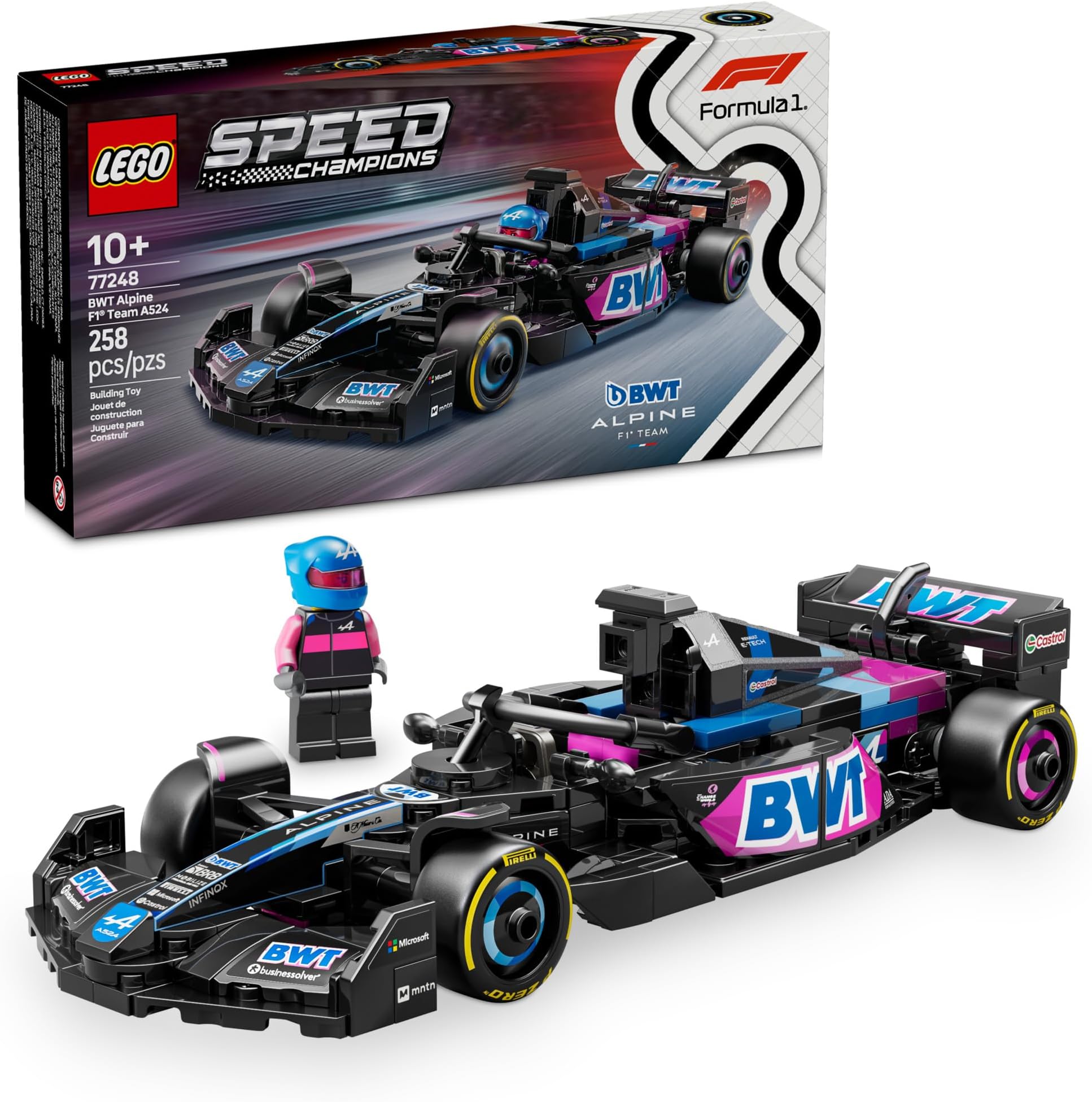 Speed Champions BWT Alpine F1 Team A524 Race Car Toy - Building Set for Kids, Boys & Girls, Ages 10+ - Toy Car for F1 Fans - Gift Idea for Birthday - 77248