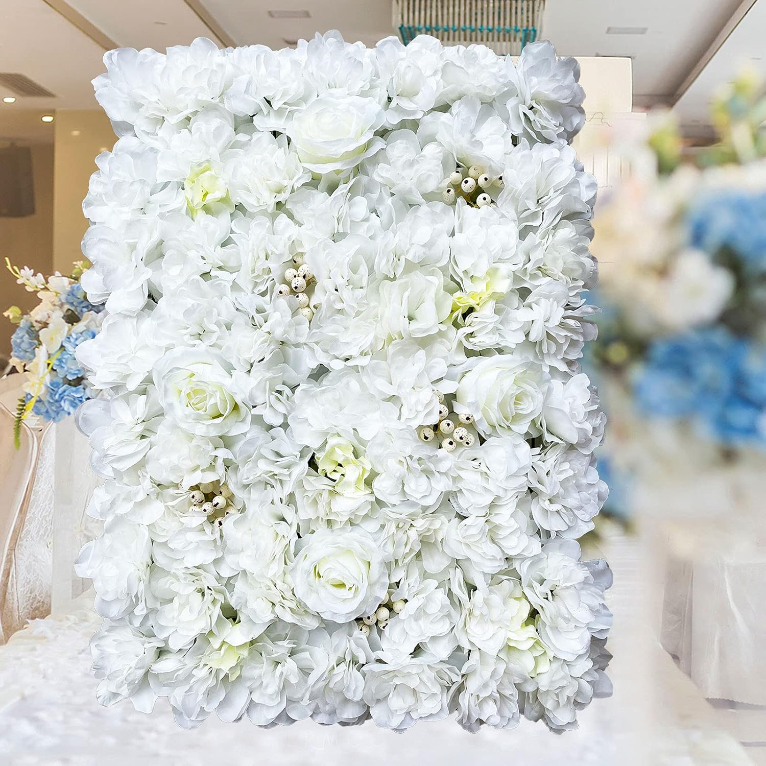 White Flower Wall 3D Flower Wall Backdrop 12Pcs Artificial Flower Wall Panel 23.62 * 15.74'' Wall Backdrop Decoration White Roses Wall for Home Party Wedding Anniversary Birthday