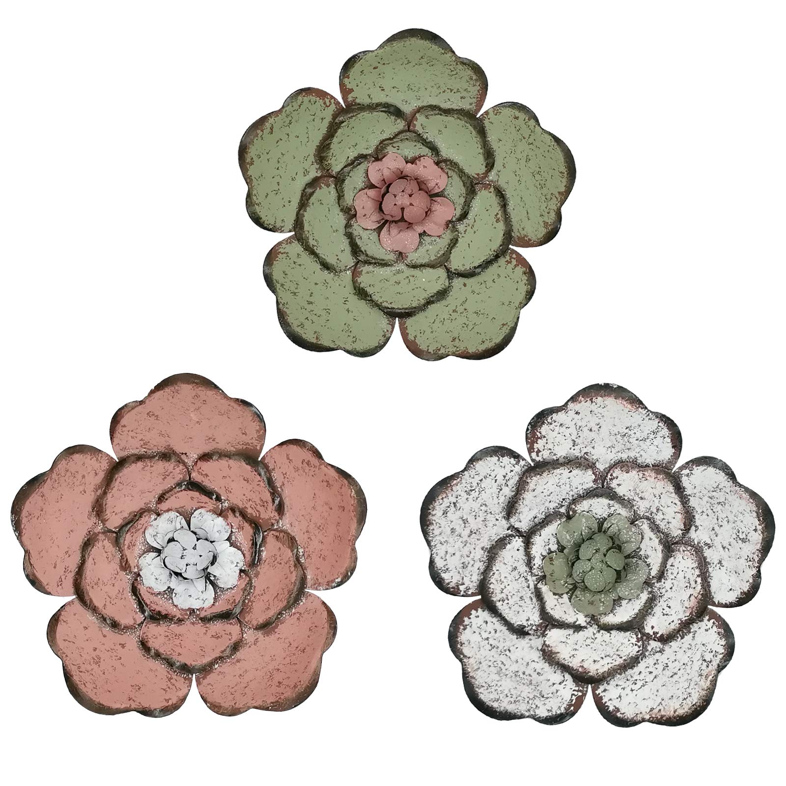 SQshun 8 InchMultiple Layer Flower Metal Wall Art Decor (colorful)